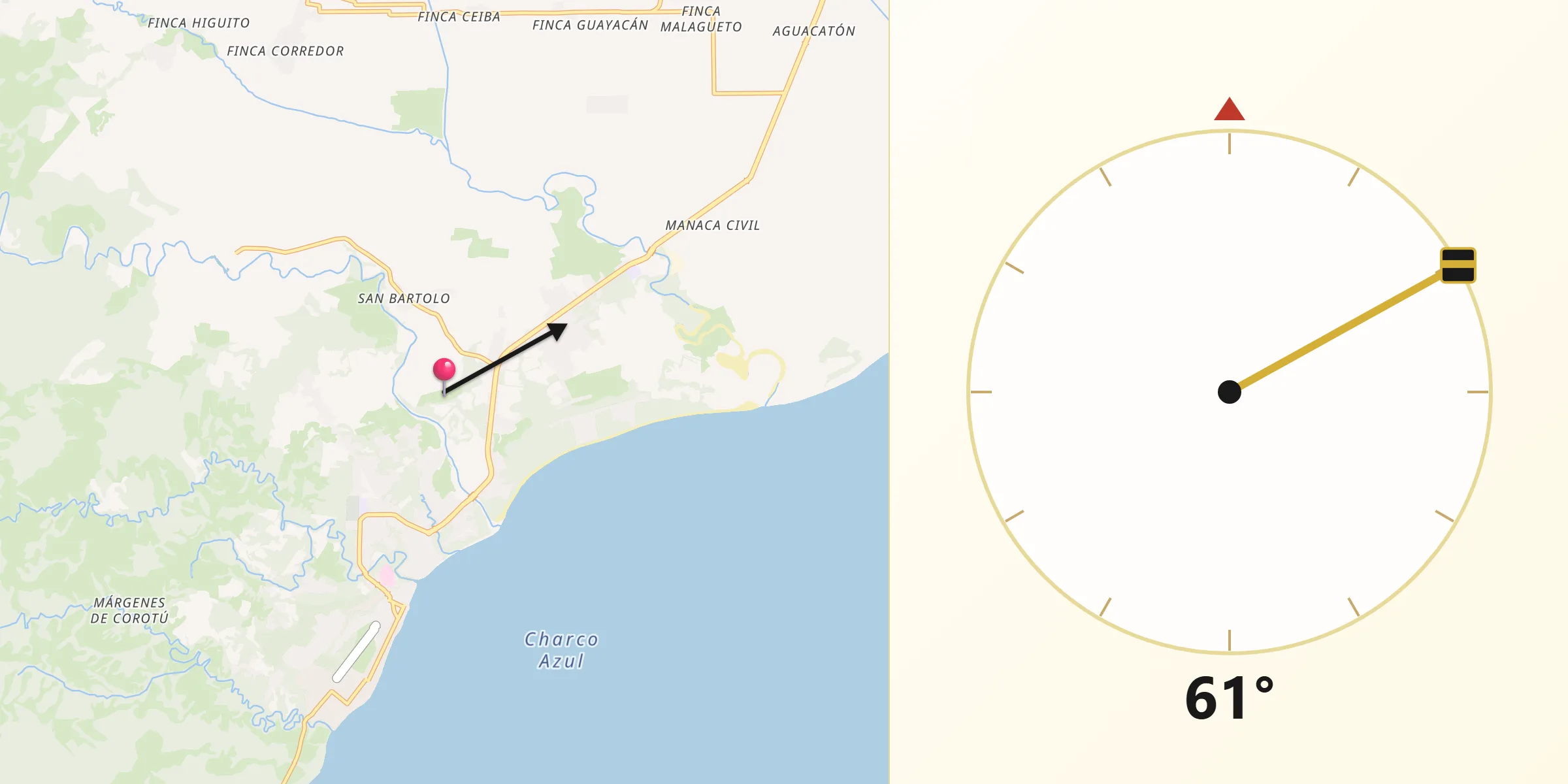 Dirección de la Qibla desde El Palmar