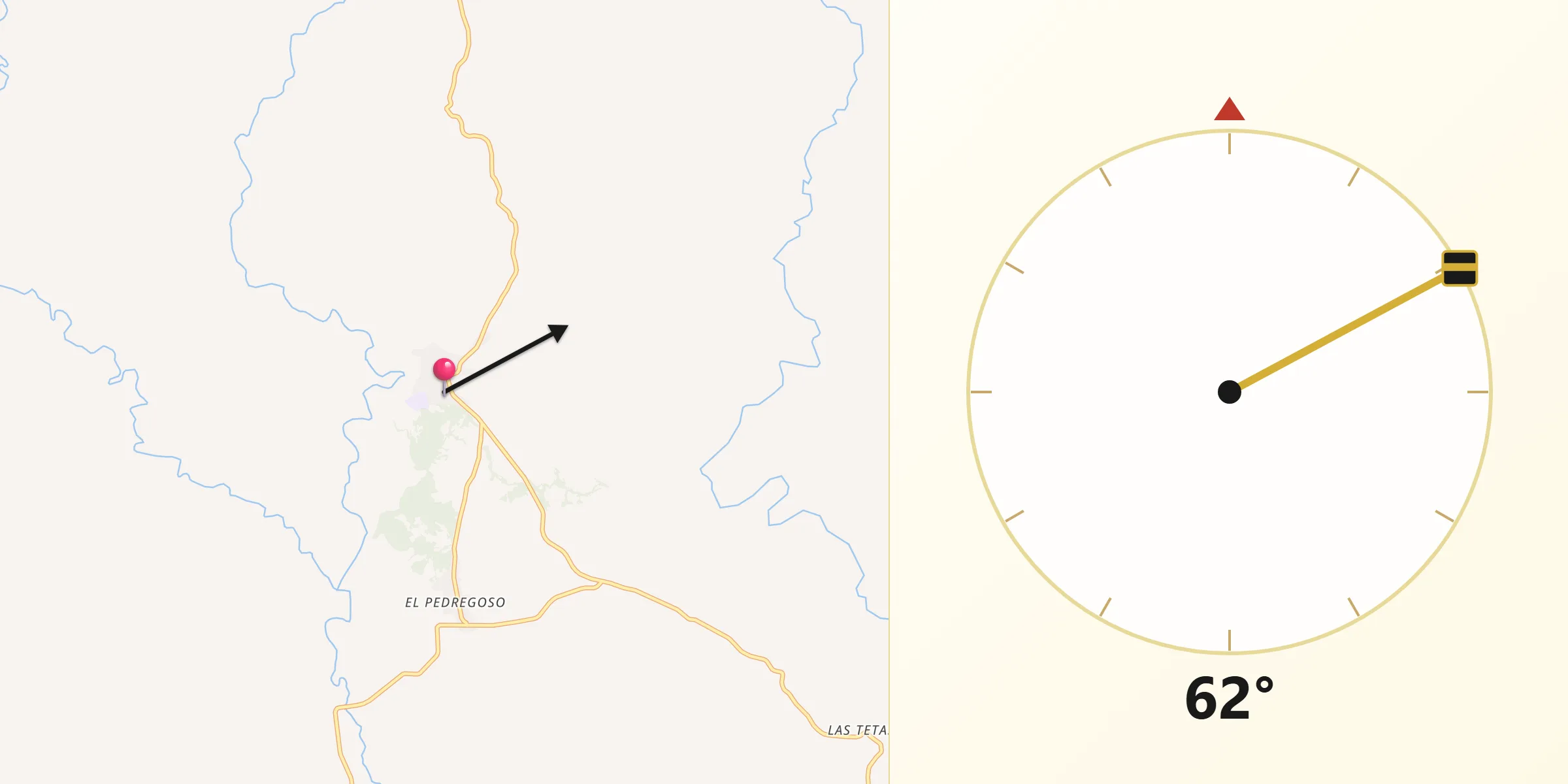 Dirección de la Qibla desde Calobre