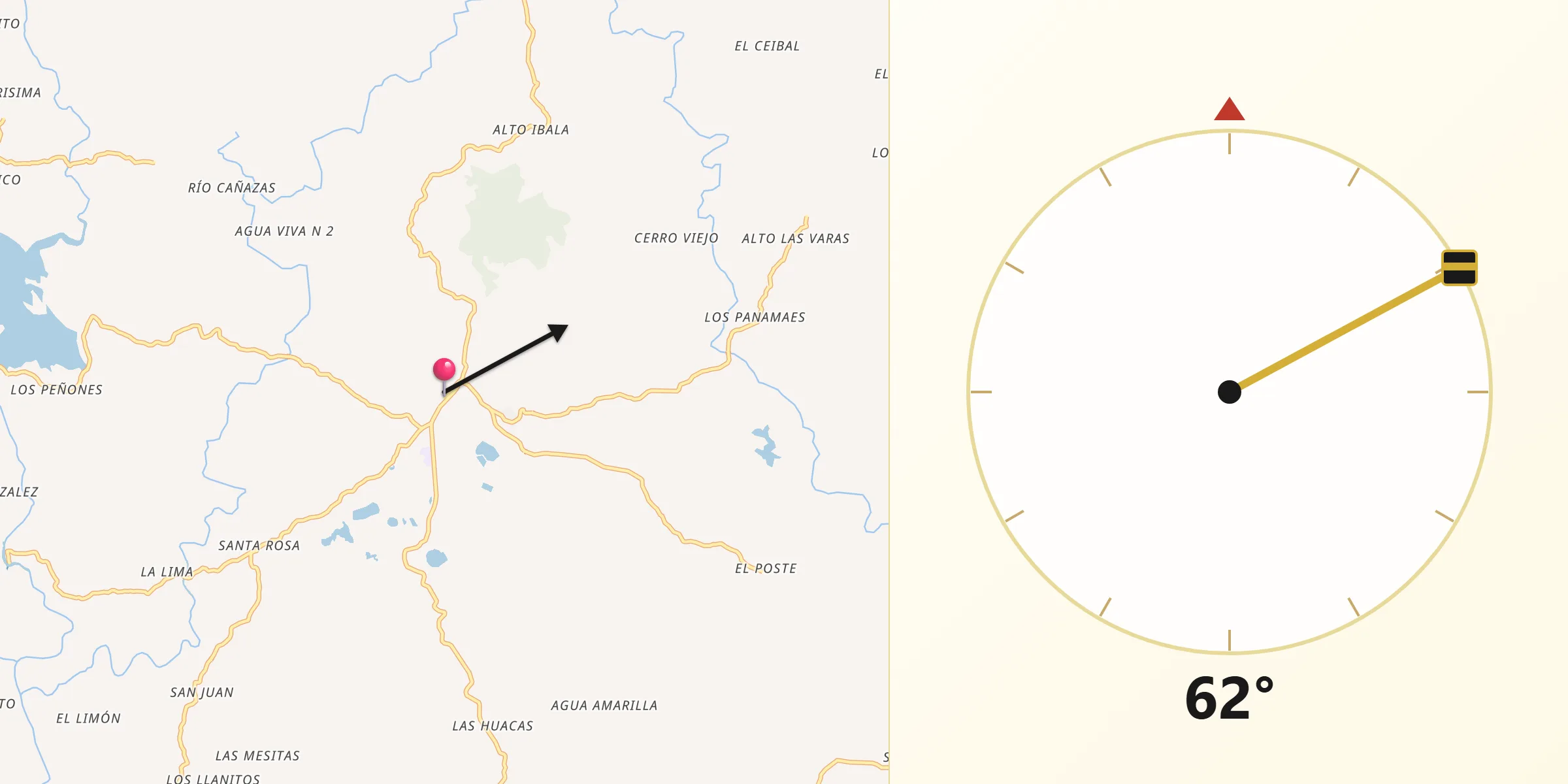 Dirección de la Qibla desde Cañazas