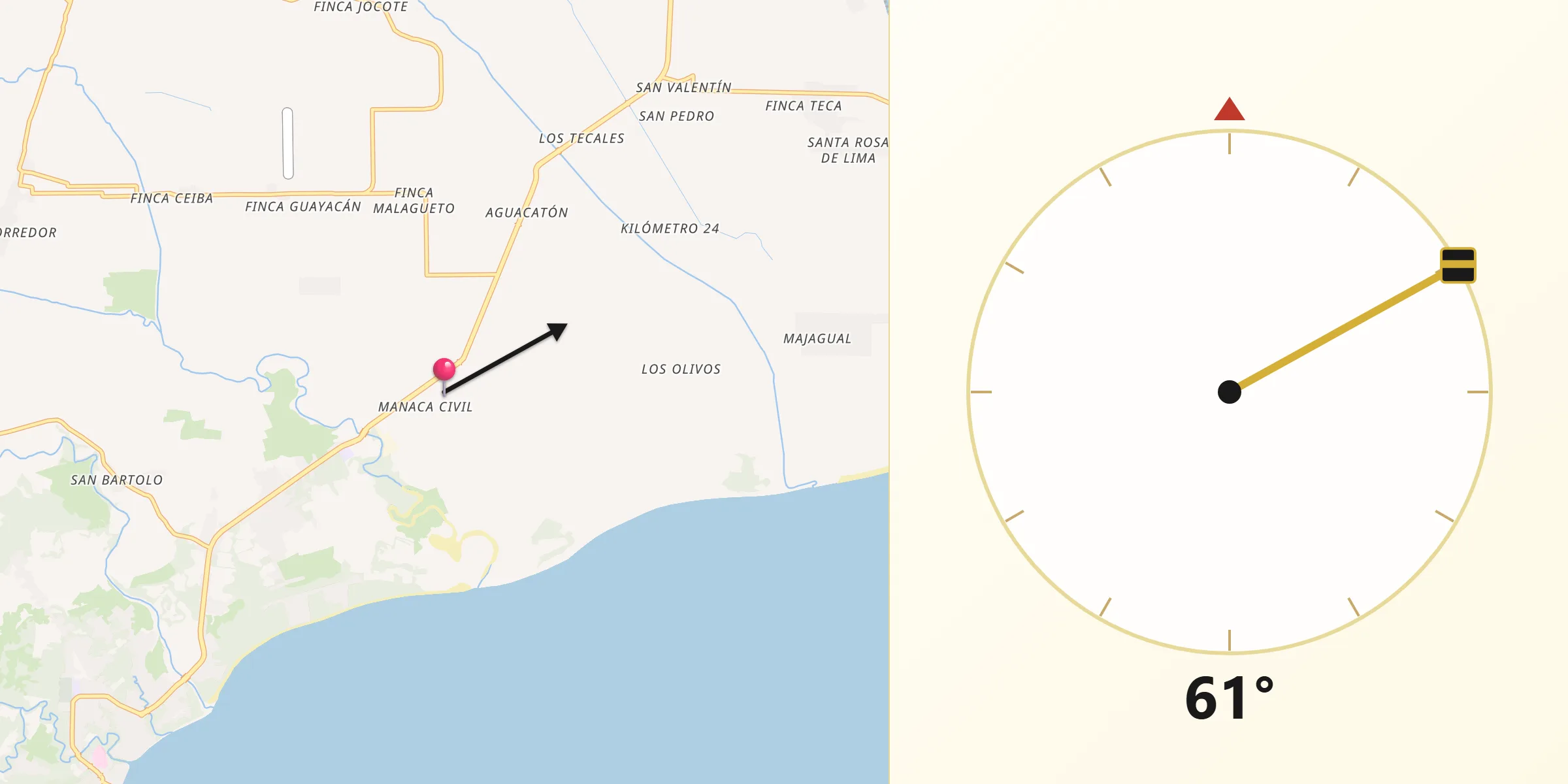 Dirección de la Qibla desde Manaca Civil