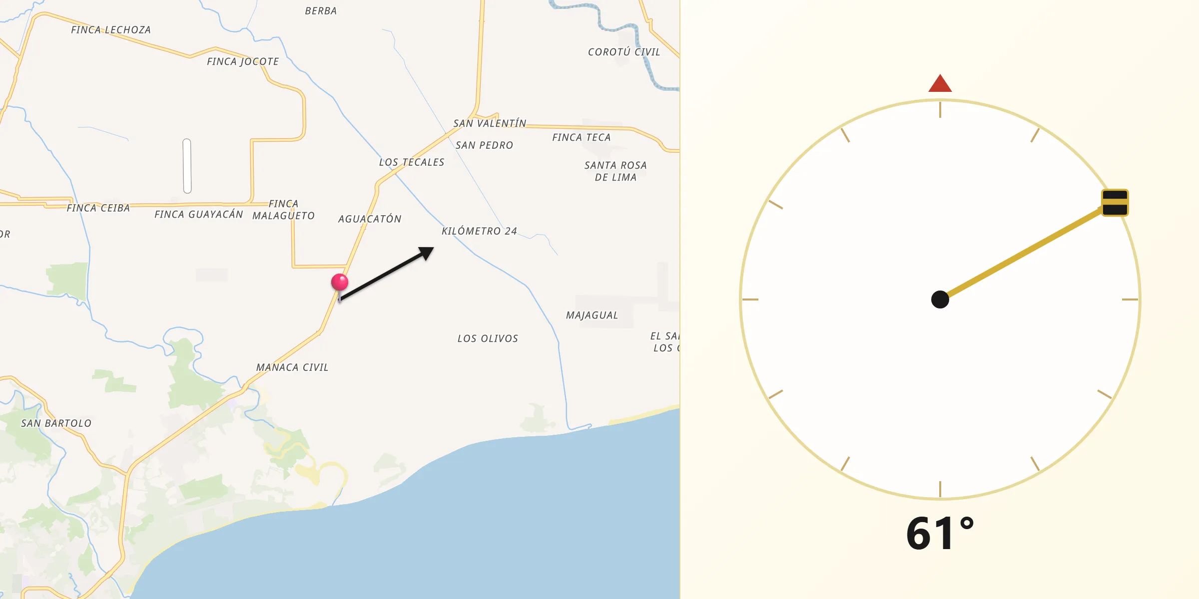 Dirección de la Qibla desde Manaca Norte