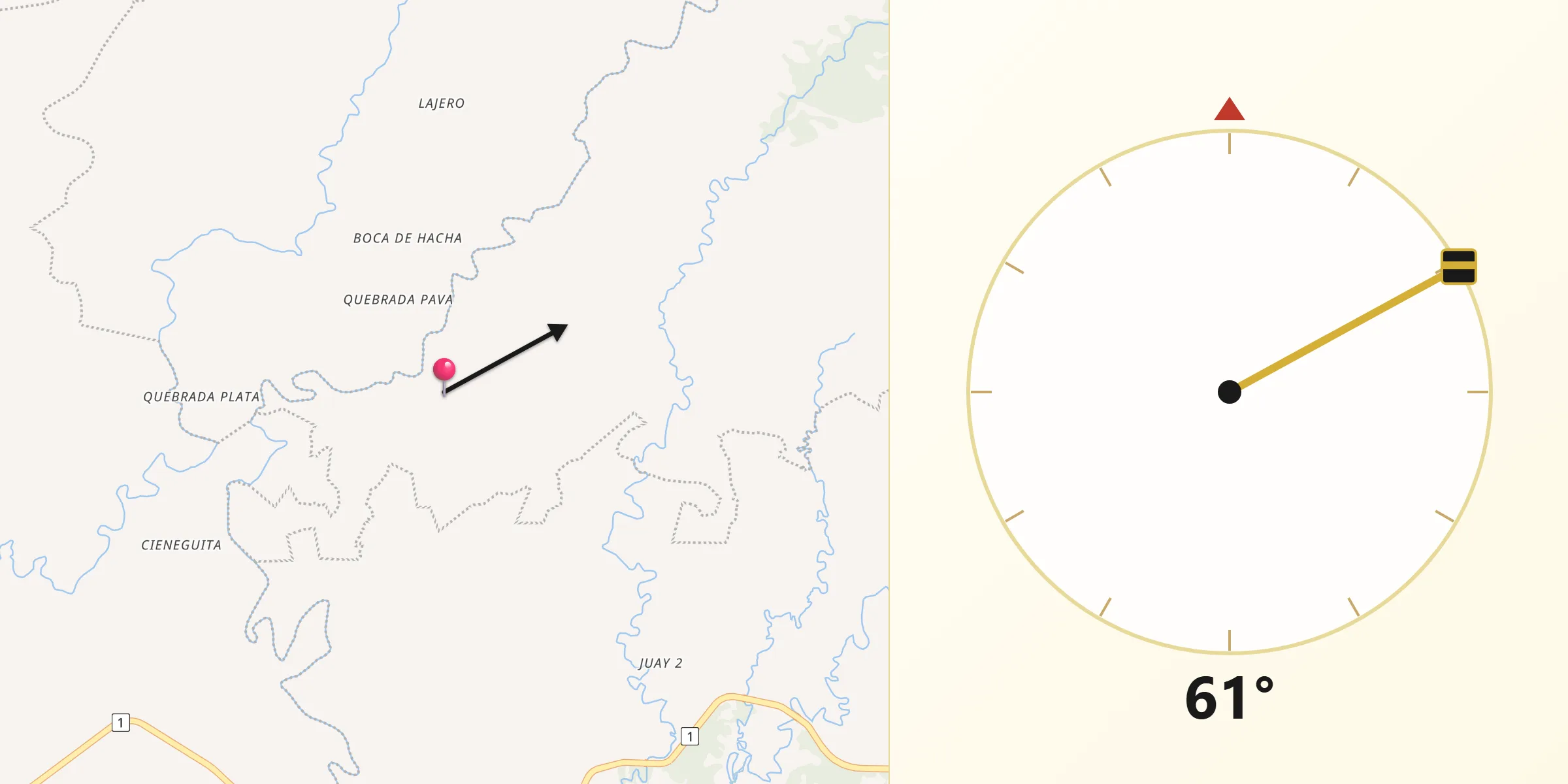 Dirección de la Qibla desde Hato Corotú