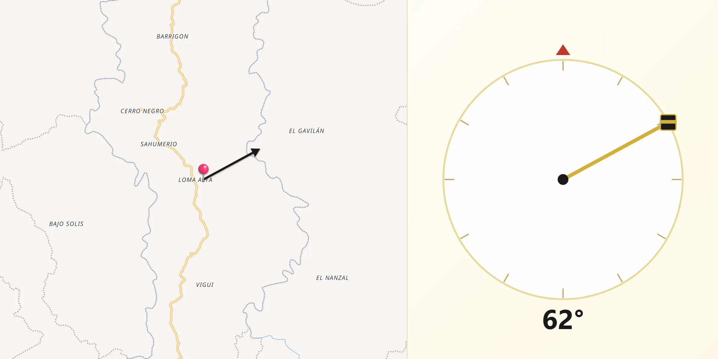 Dirección de la Qibla desde Viguí