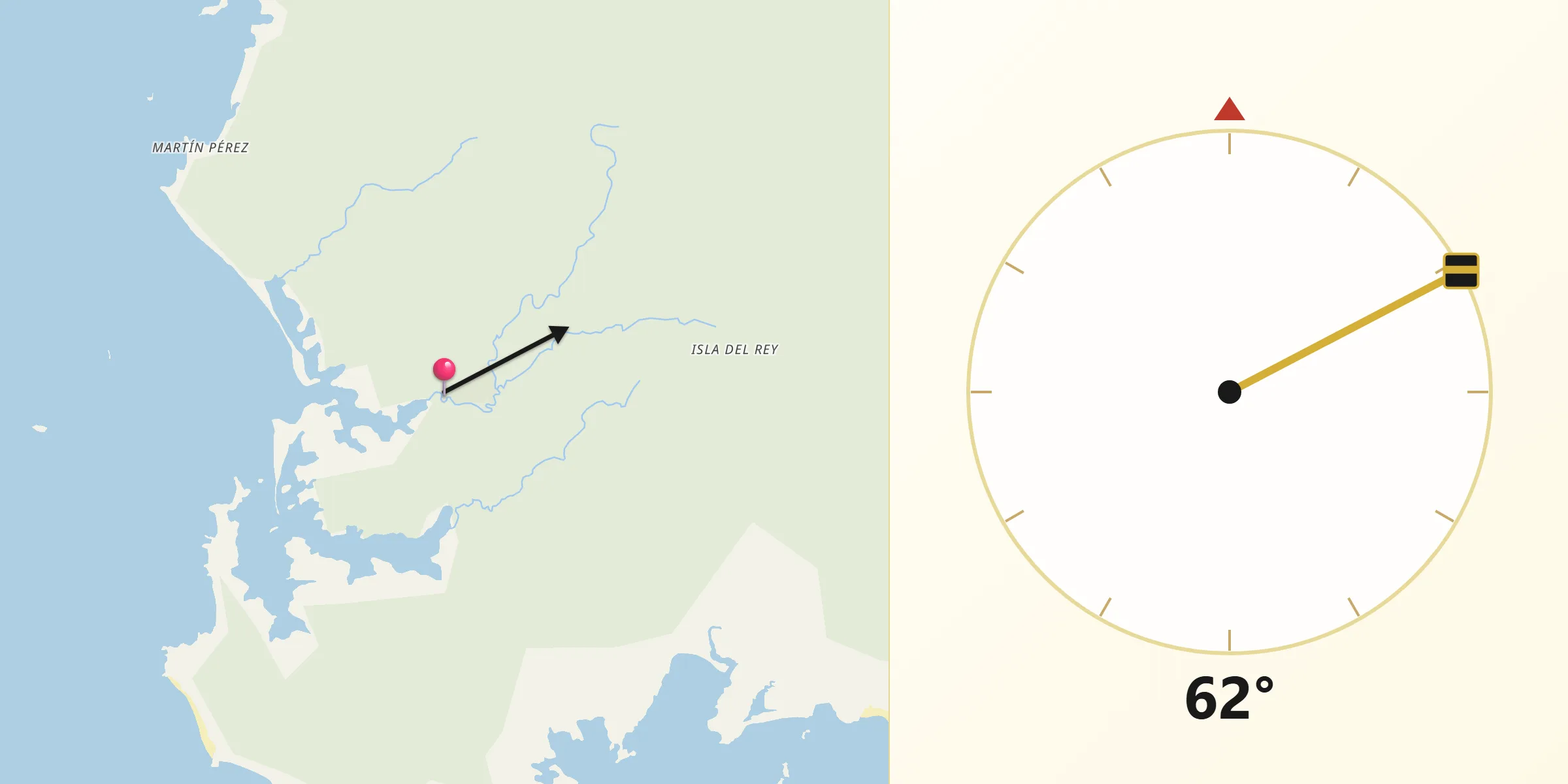 Dirección de la Qibla desde La Guinea