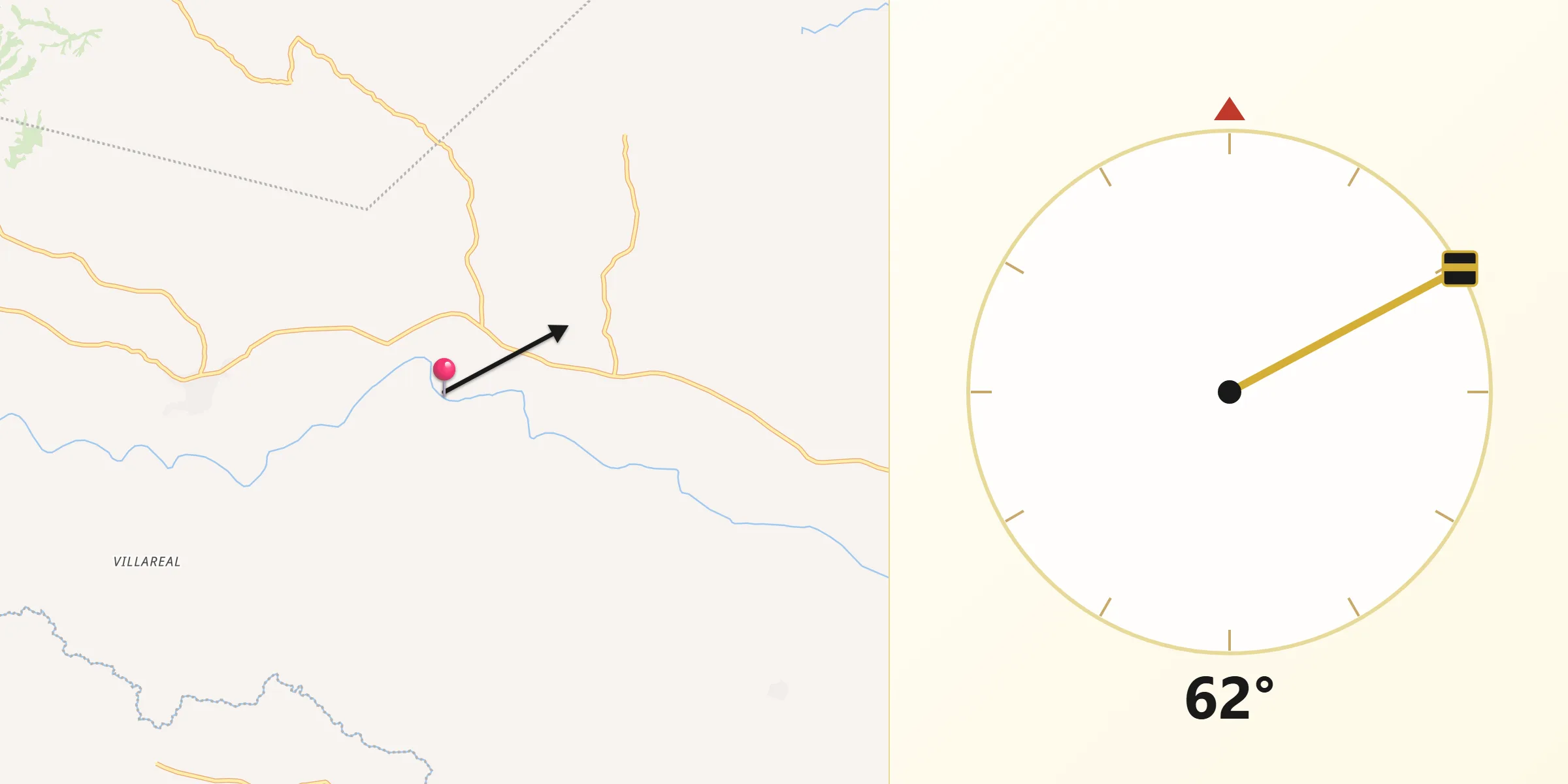 Dirección de la Qibla desde Distrito de Natá
