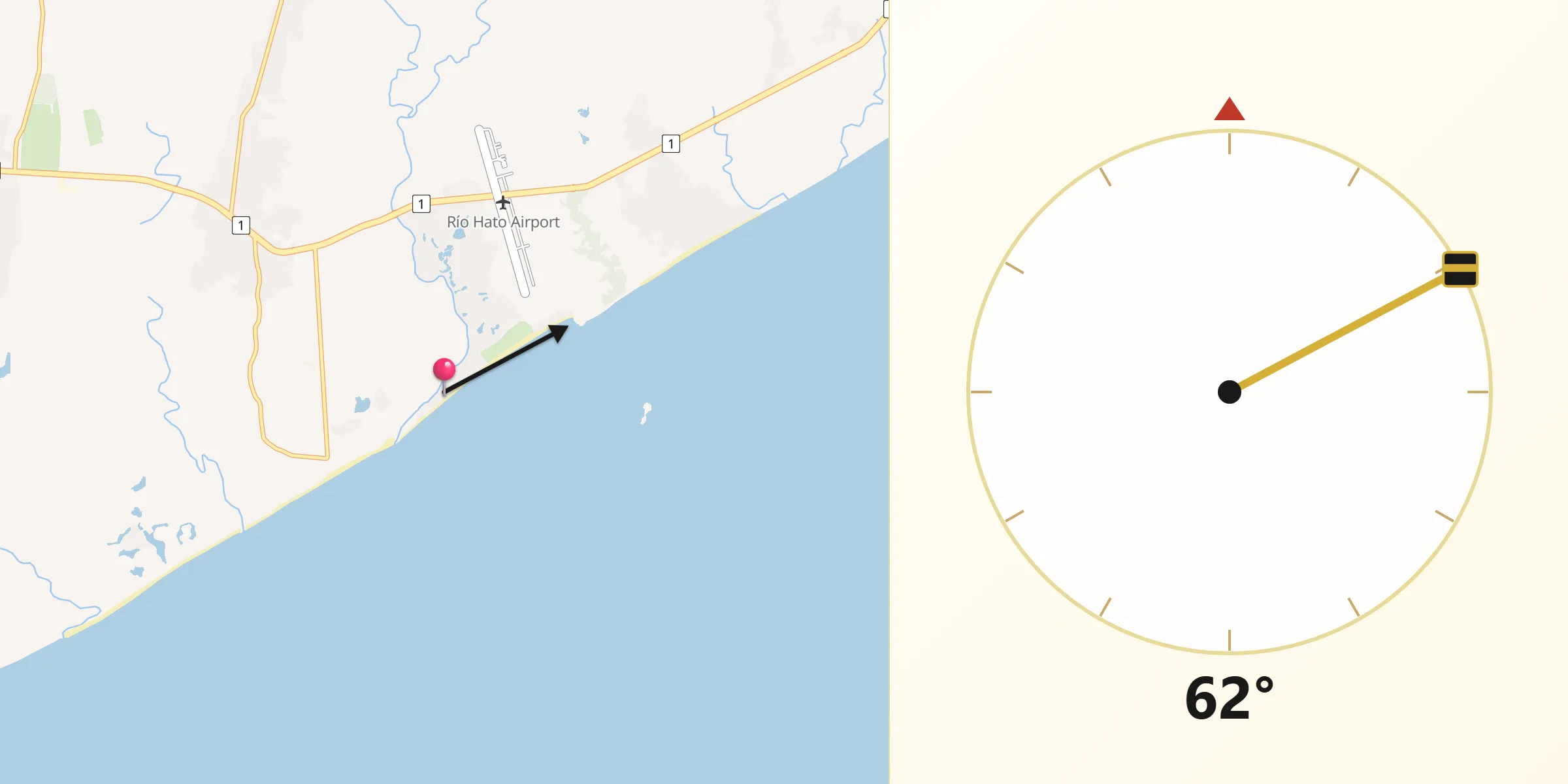 Dirección de la Qibla desde Farallón
