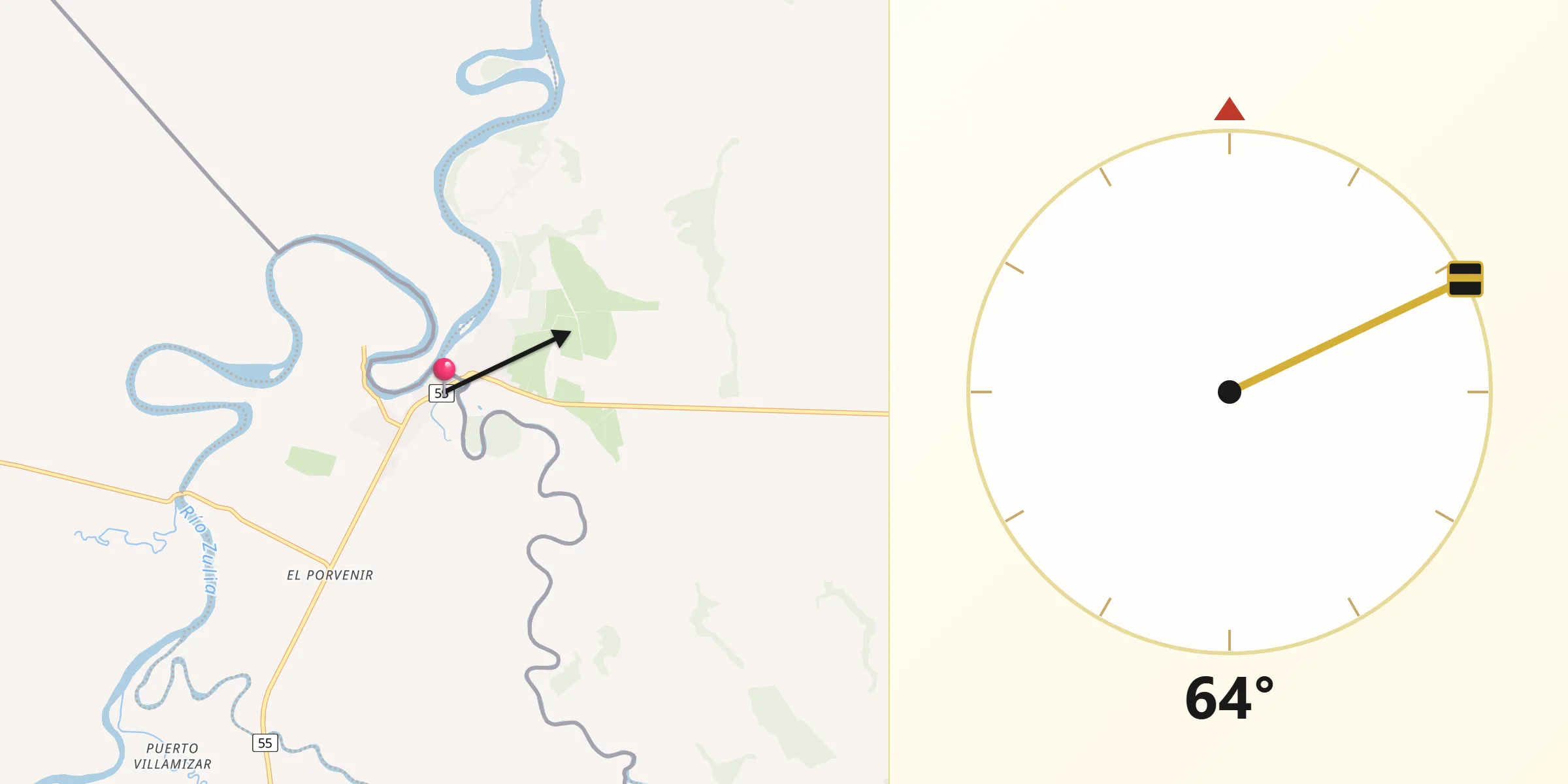 Dirección de la Qibla desde Puerto Santander