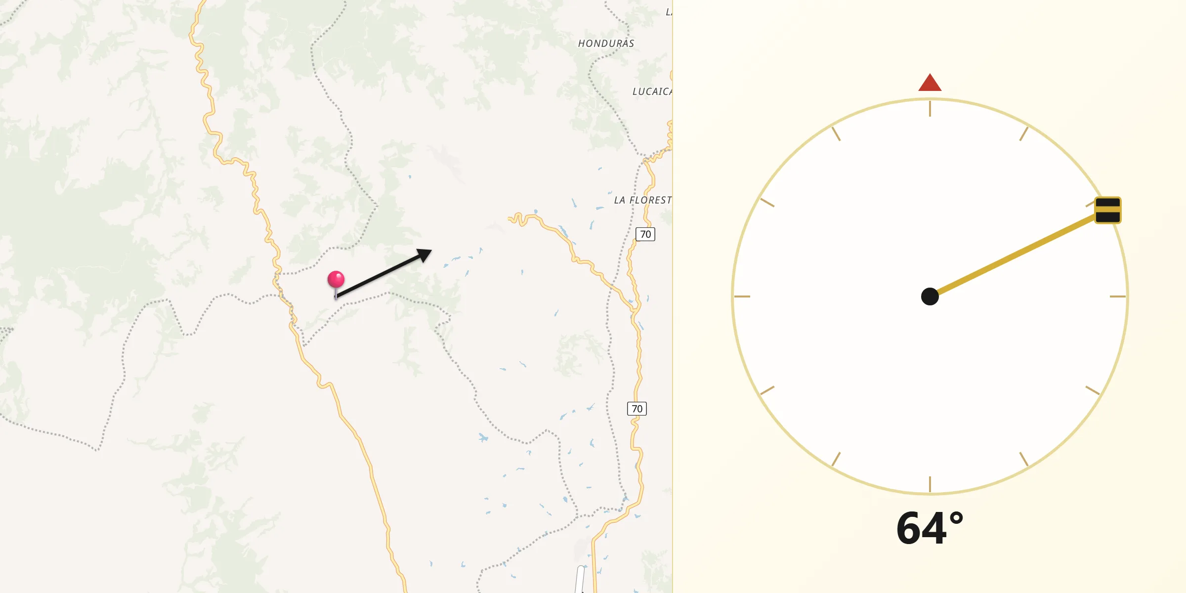 Dirección de la Qibla desde González