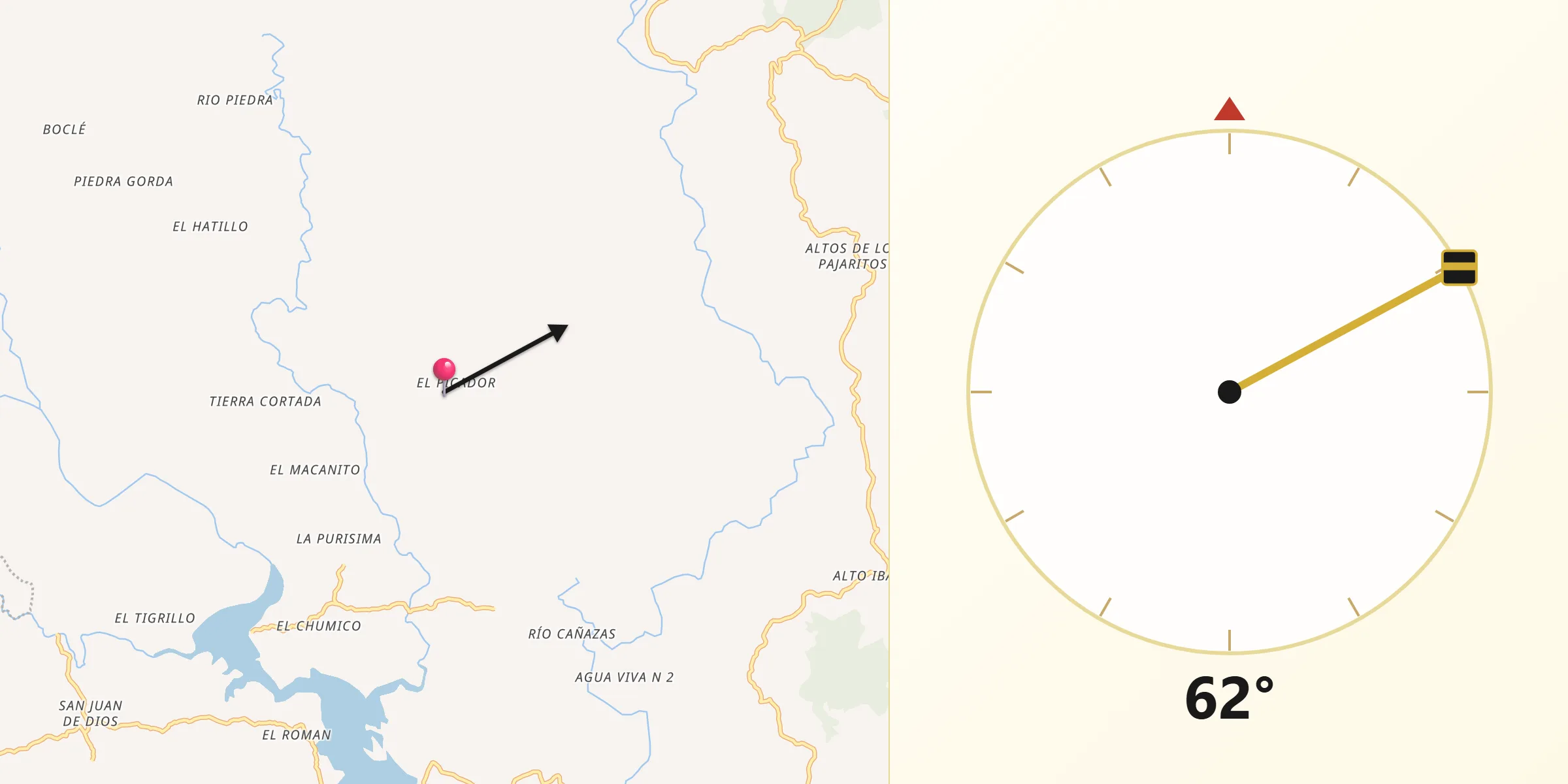 Dirección de la Qibla desde El Picador