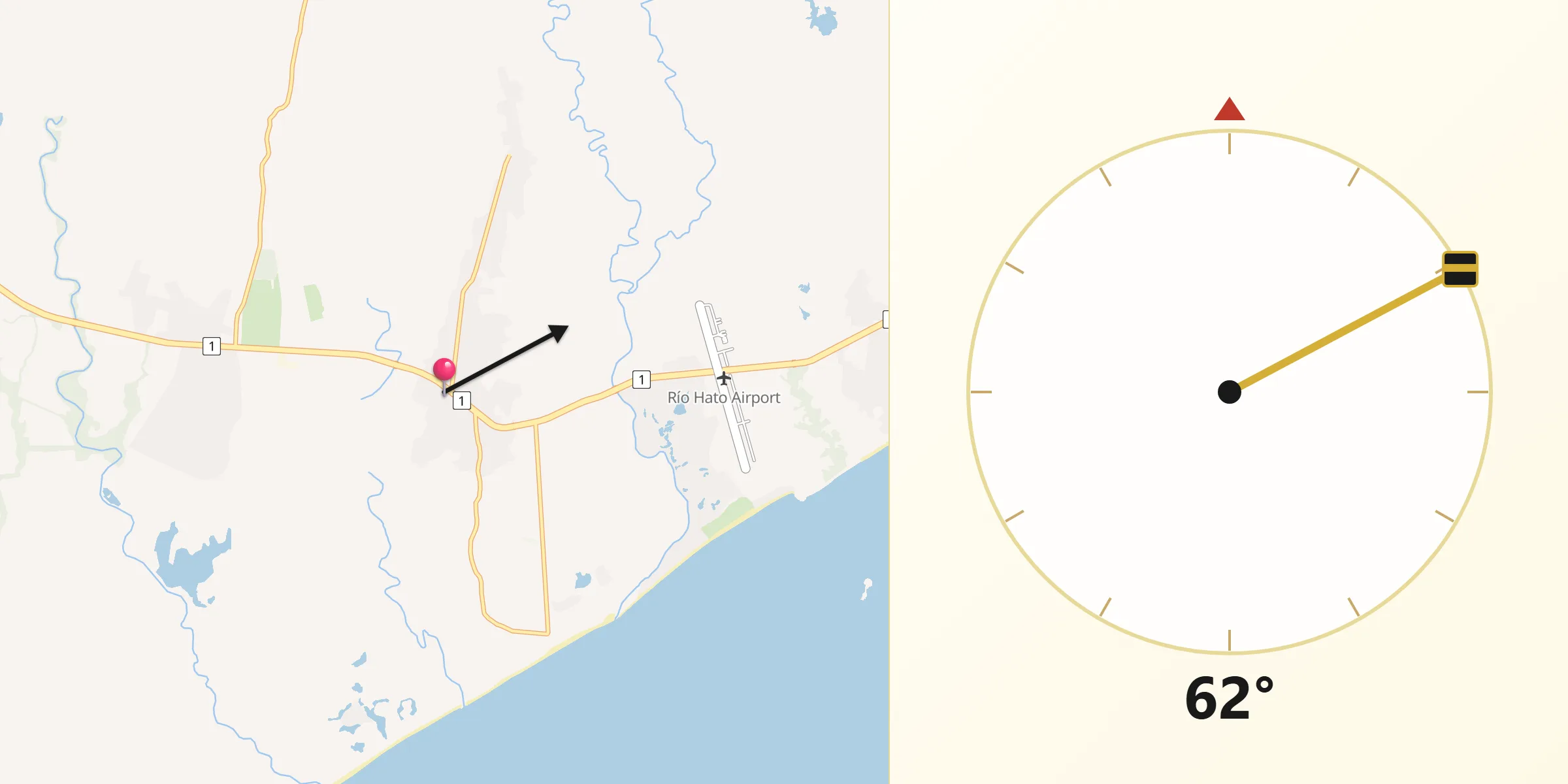 Dirección de la Qibla desde Río Hato