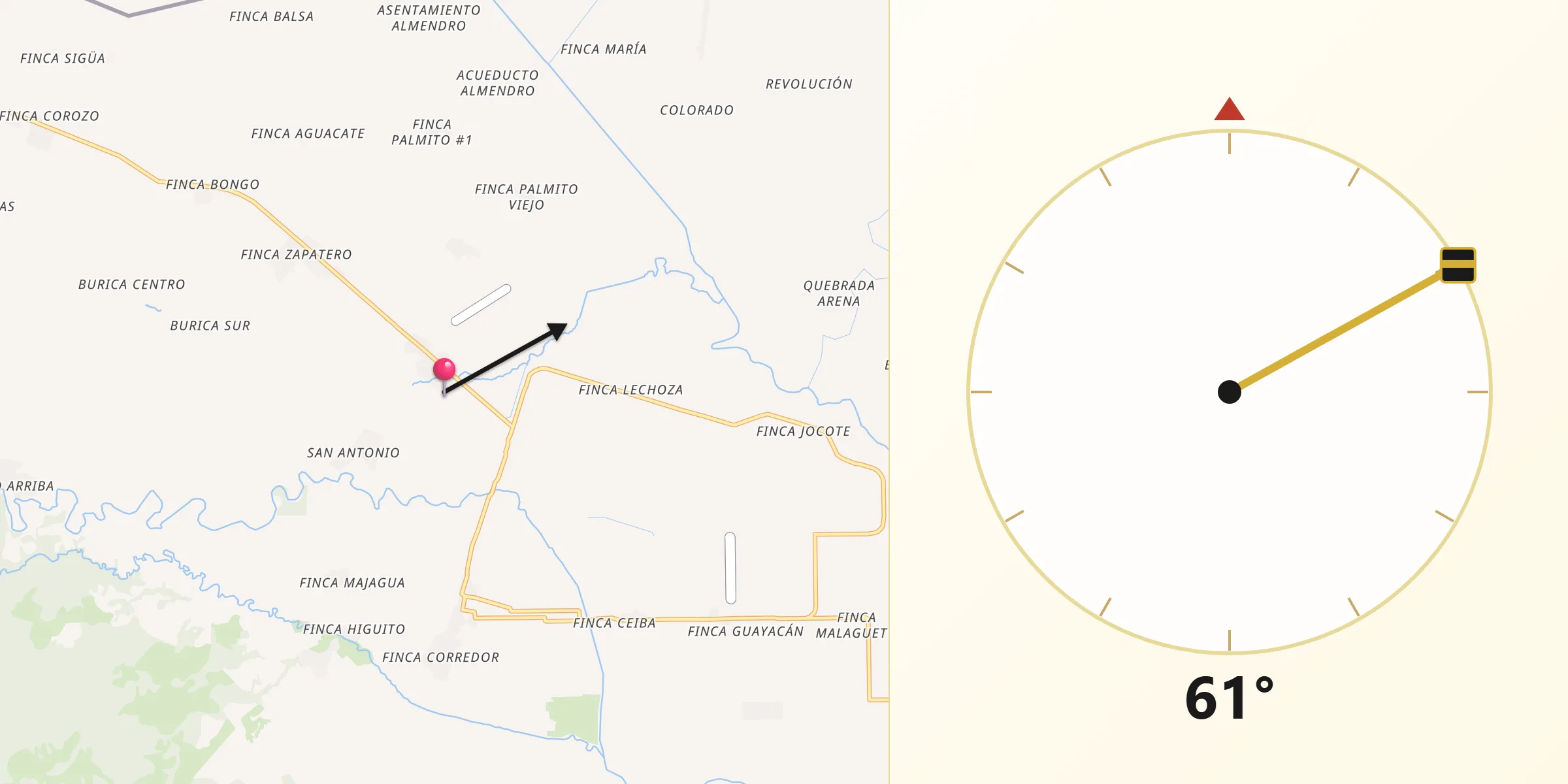 Dirección de la Qibla desde Finca Blanco
