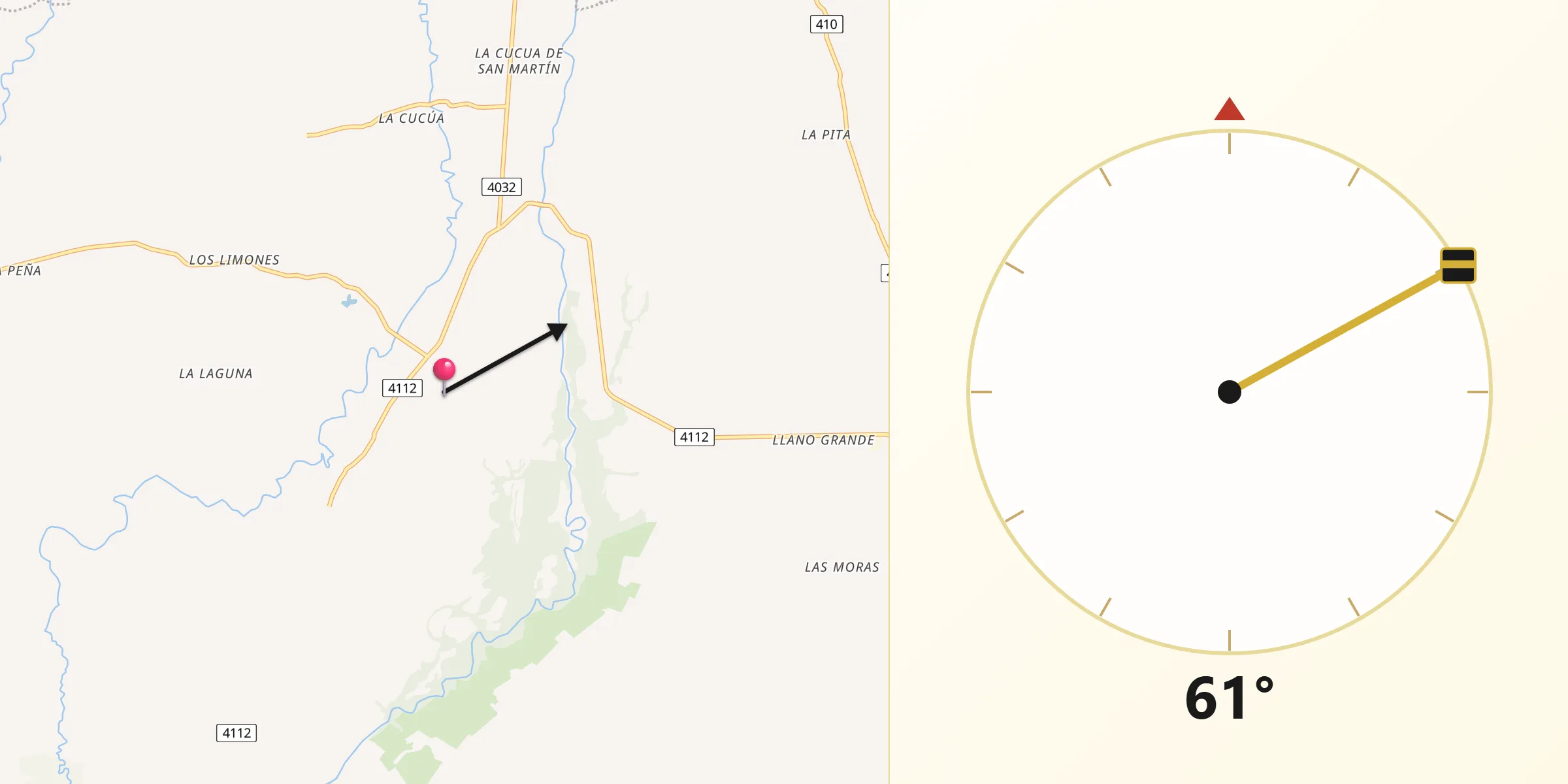 Dirección de la Qibla desde Distrito de Alanje