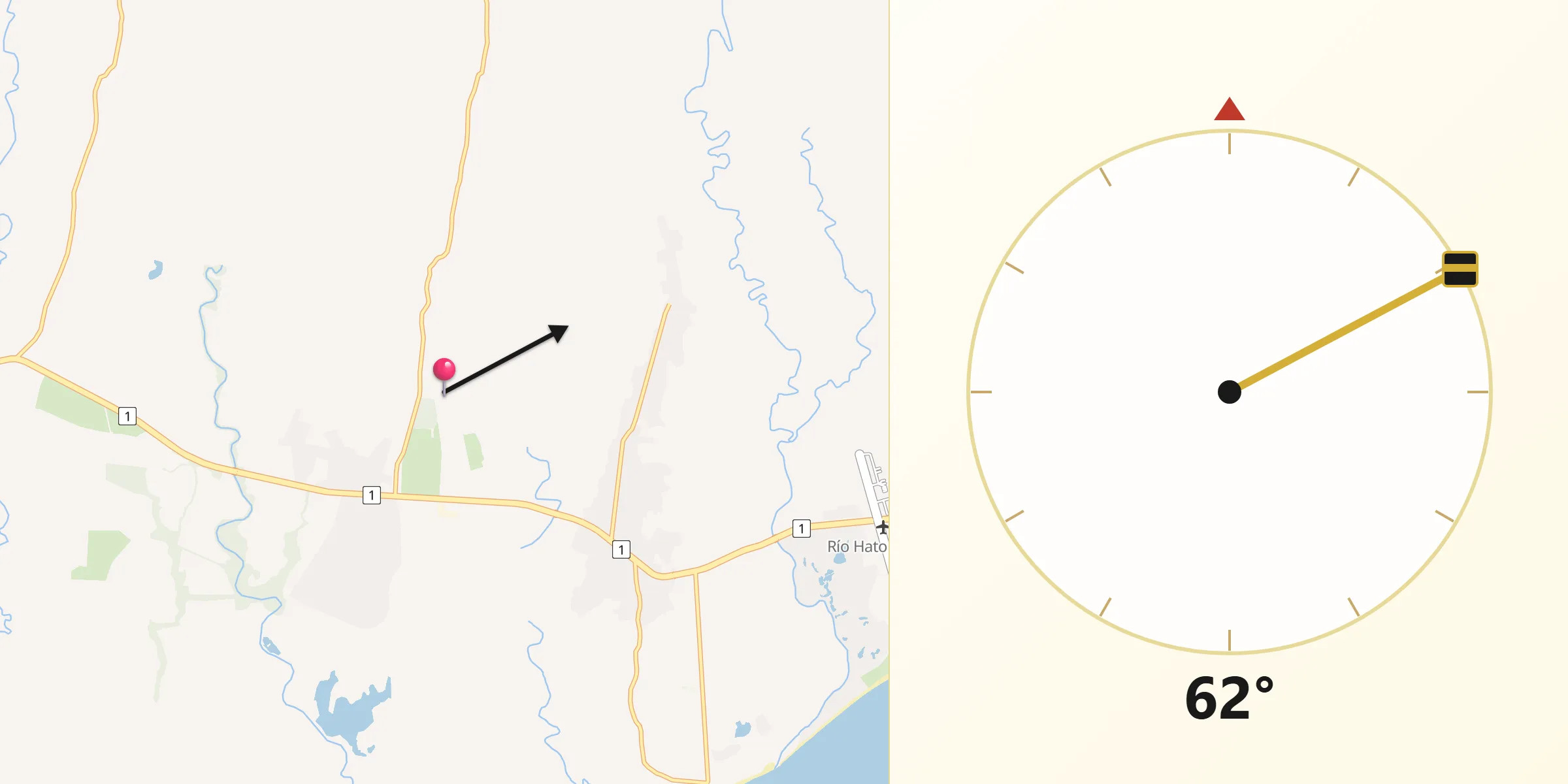 Dirección de la Qibla desde El Chirú