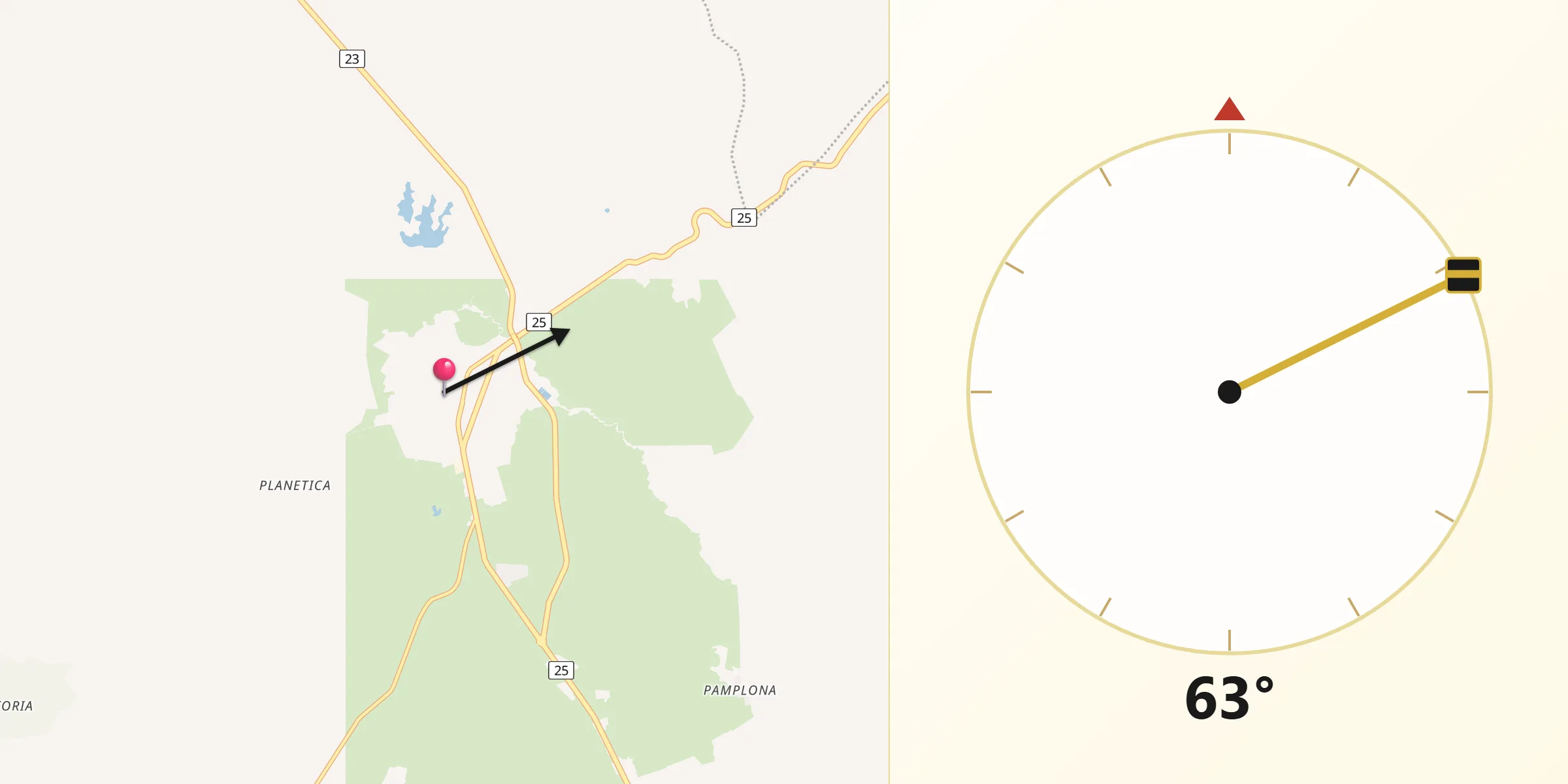 Dirección de la Qibla desde Planeta Rica
