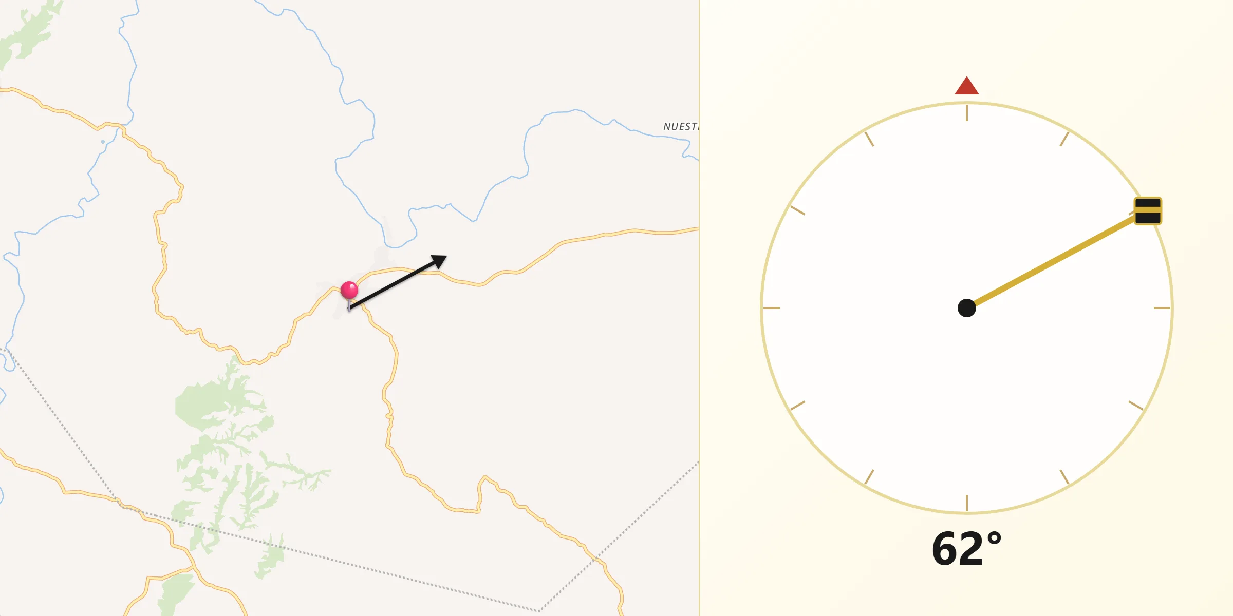 Dirección de la Qibla desde Olá