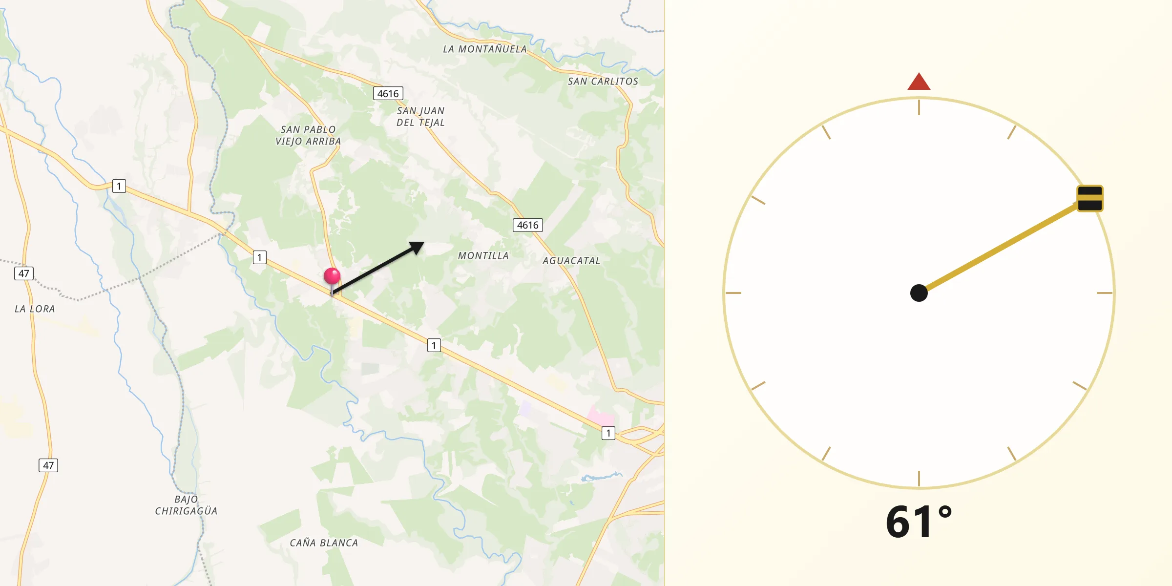 Dirección de la Qibla desde San Pablo Viejo Abajo
