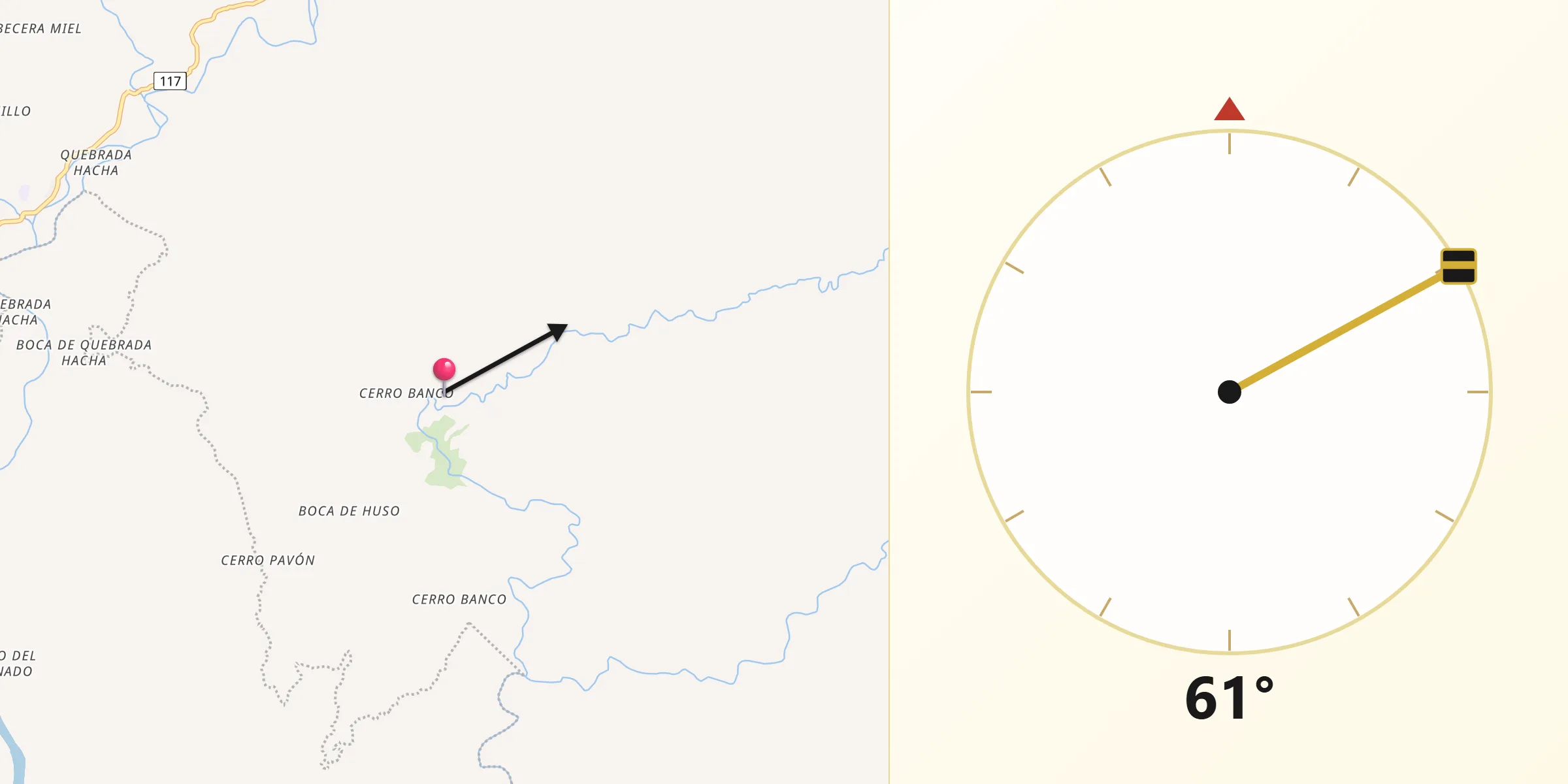 Dirección de la Qibla desde Cerro Banco