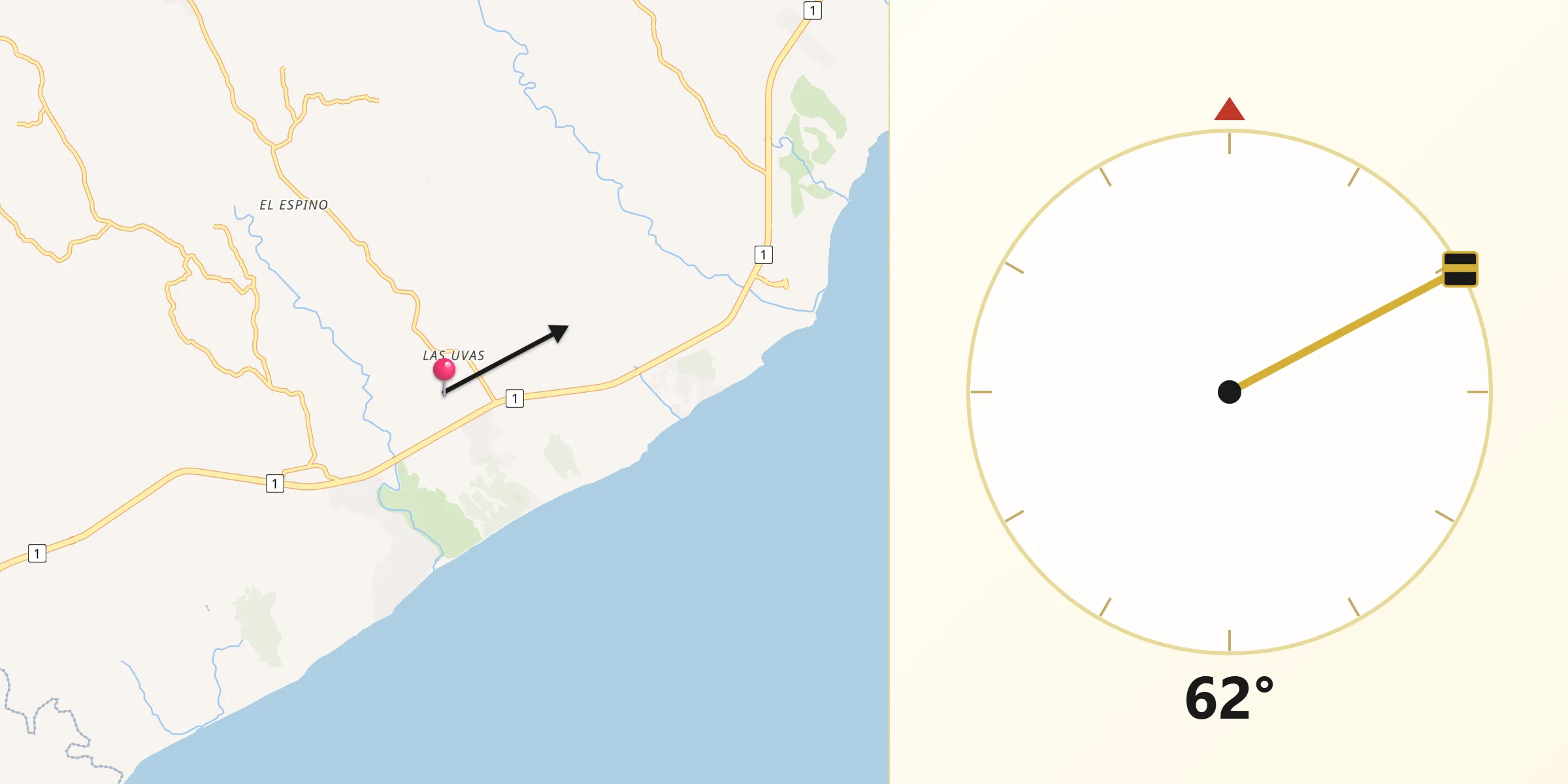 Dirección de la Qibla desde Las Uvas