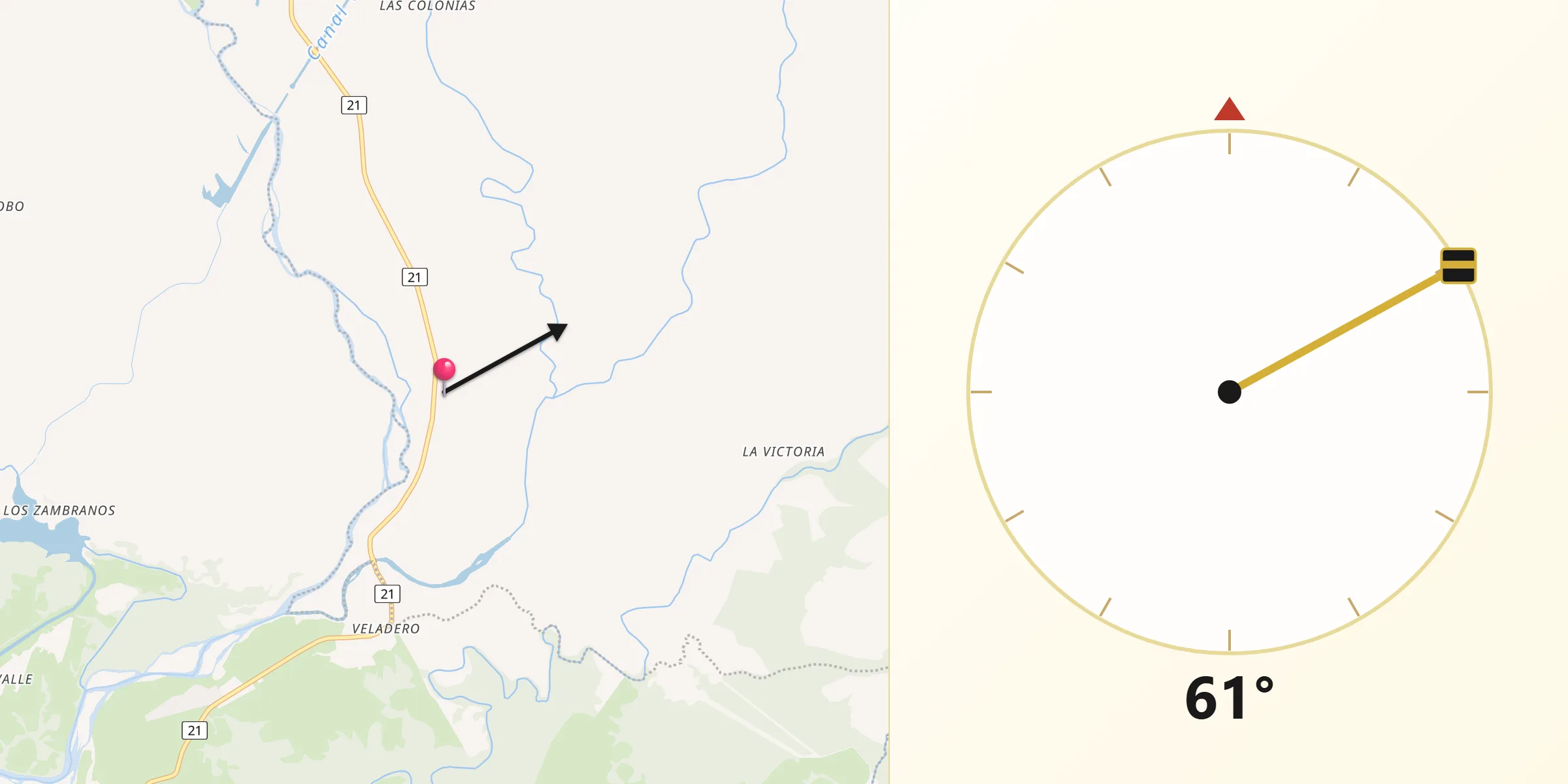 Dirección de la Qibla desde Rincón