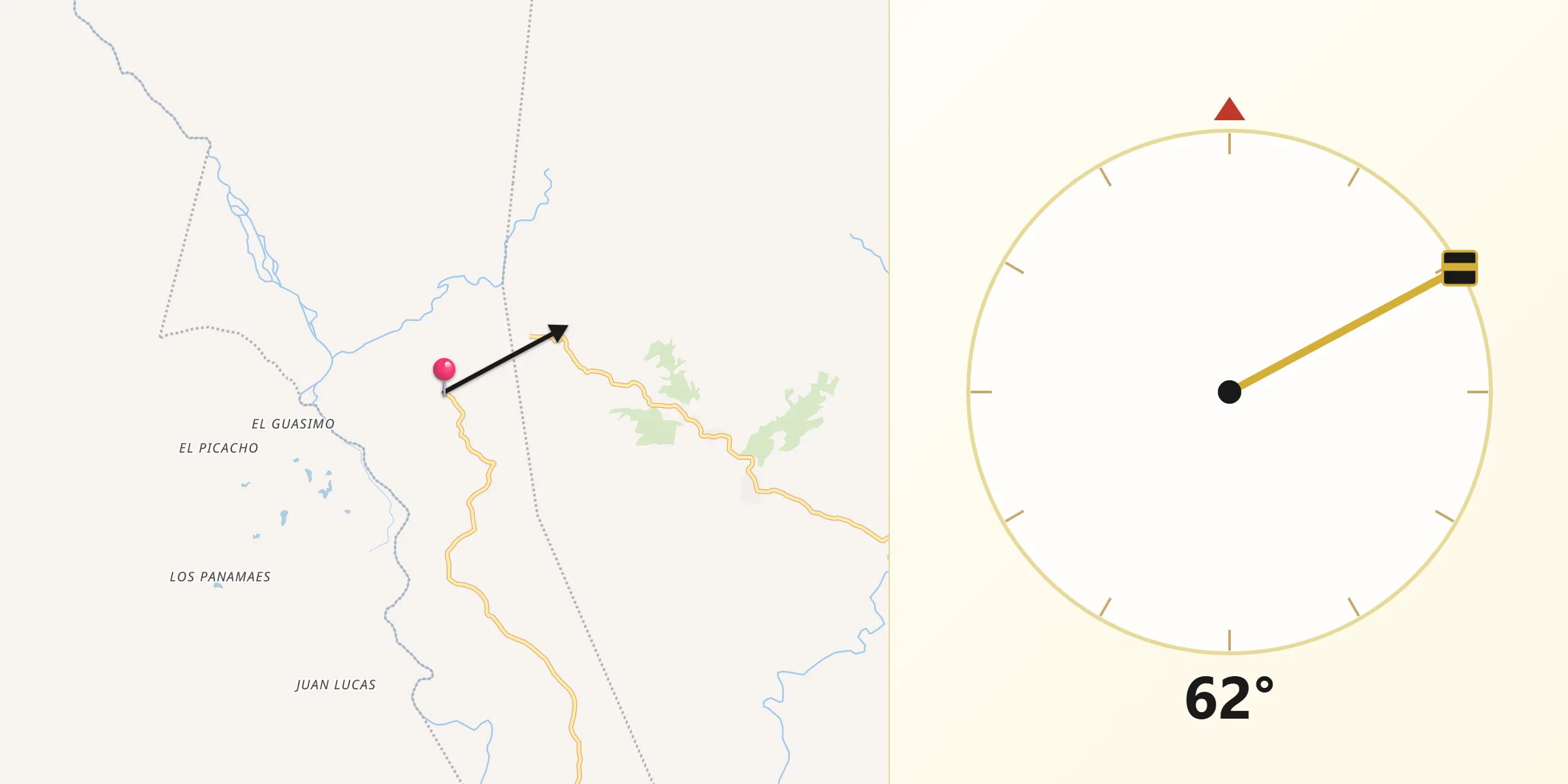 Dirección de la Qibla desde Las Huacas del Quije