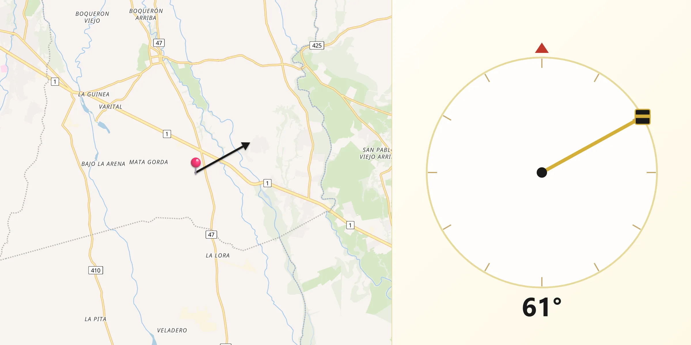 Dirección de la Qibla desde Tijeras