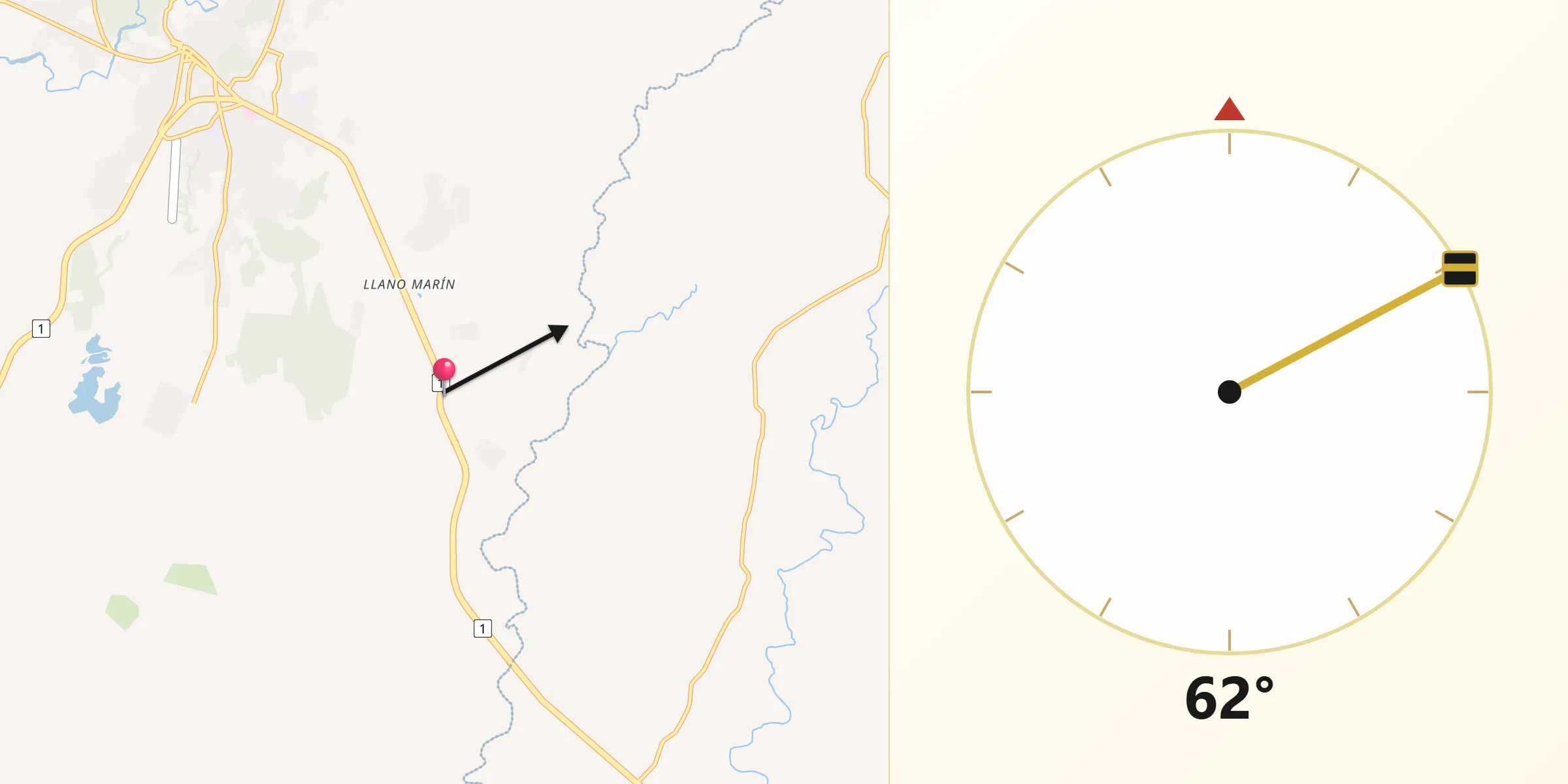 Dirección de la Qibla desde Llano Marín