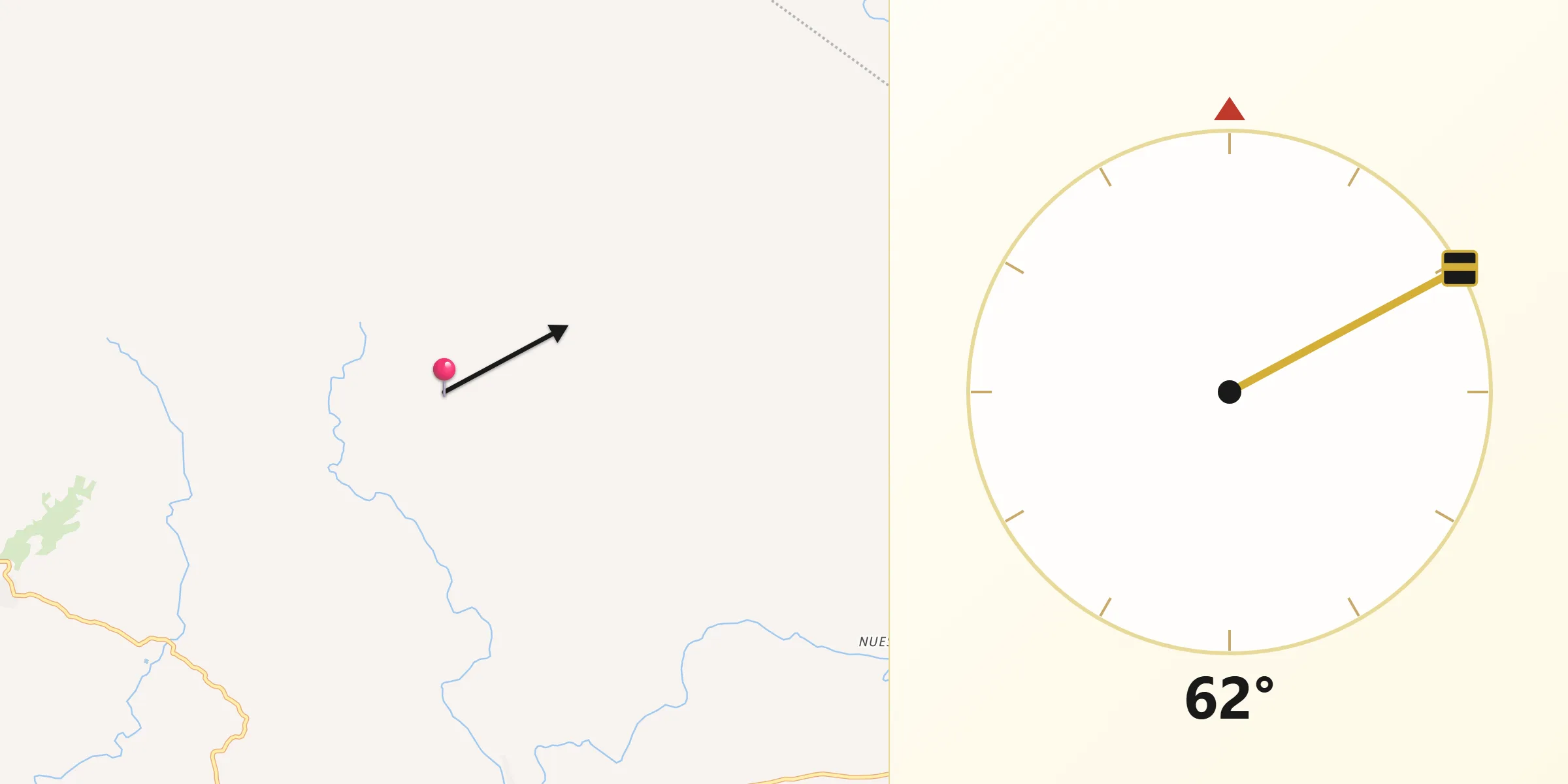 Dirección de la Qibla desde Distrito de Olá