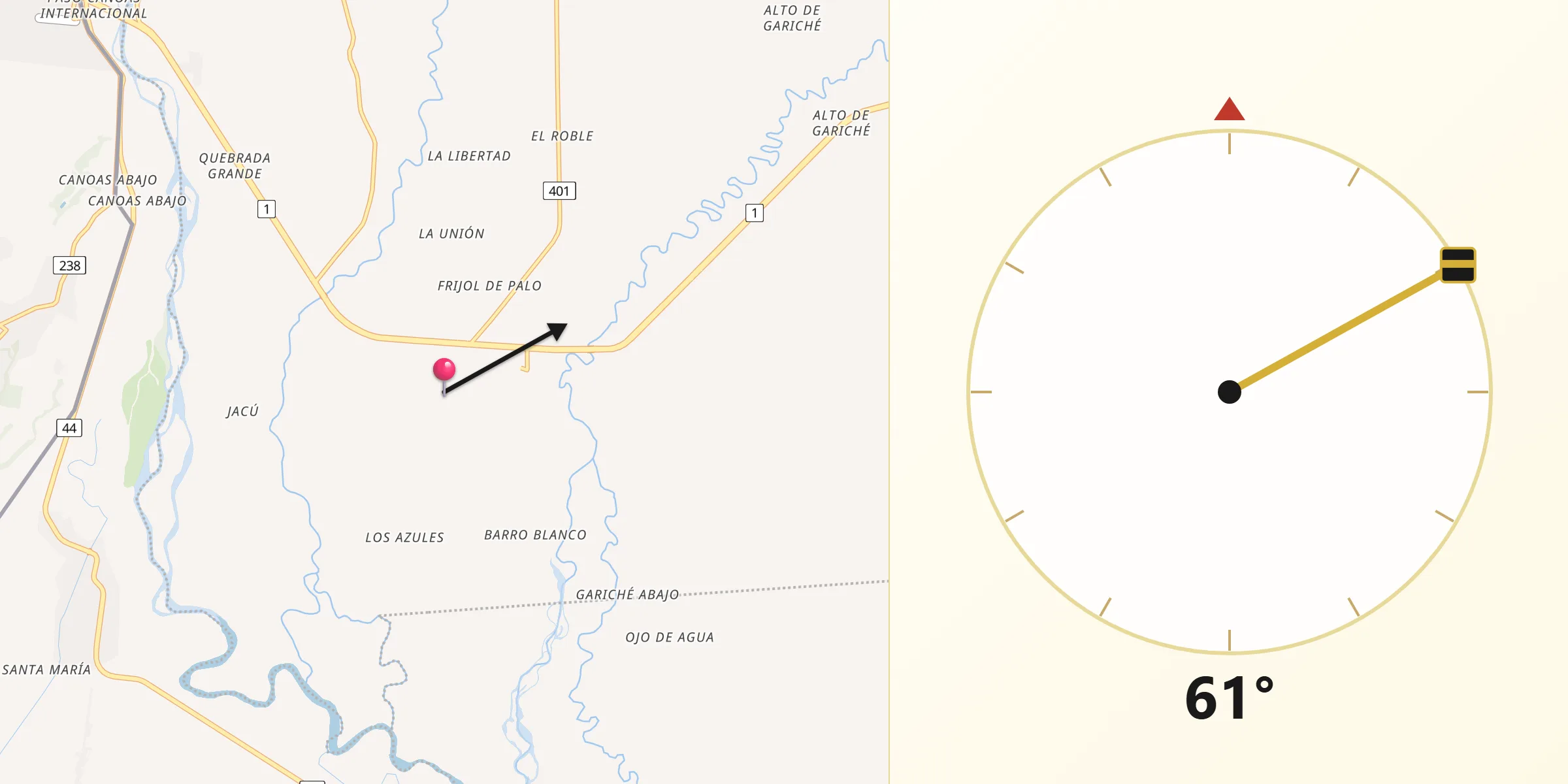 Dirección de la Qibla desde Aserrío de Gariché