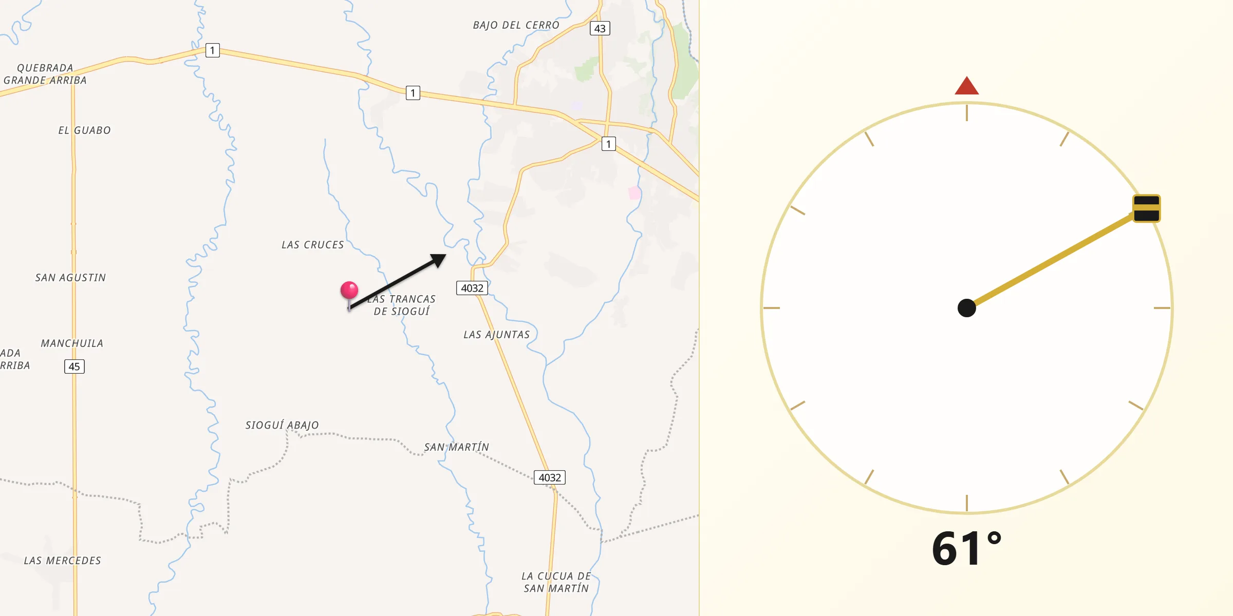 Dirección de la Qibla desde Sioguí Abajo