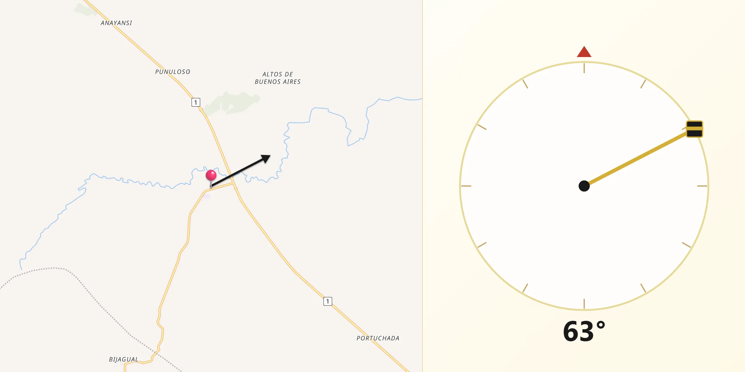 Dirección de la Qibla desde Metetí