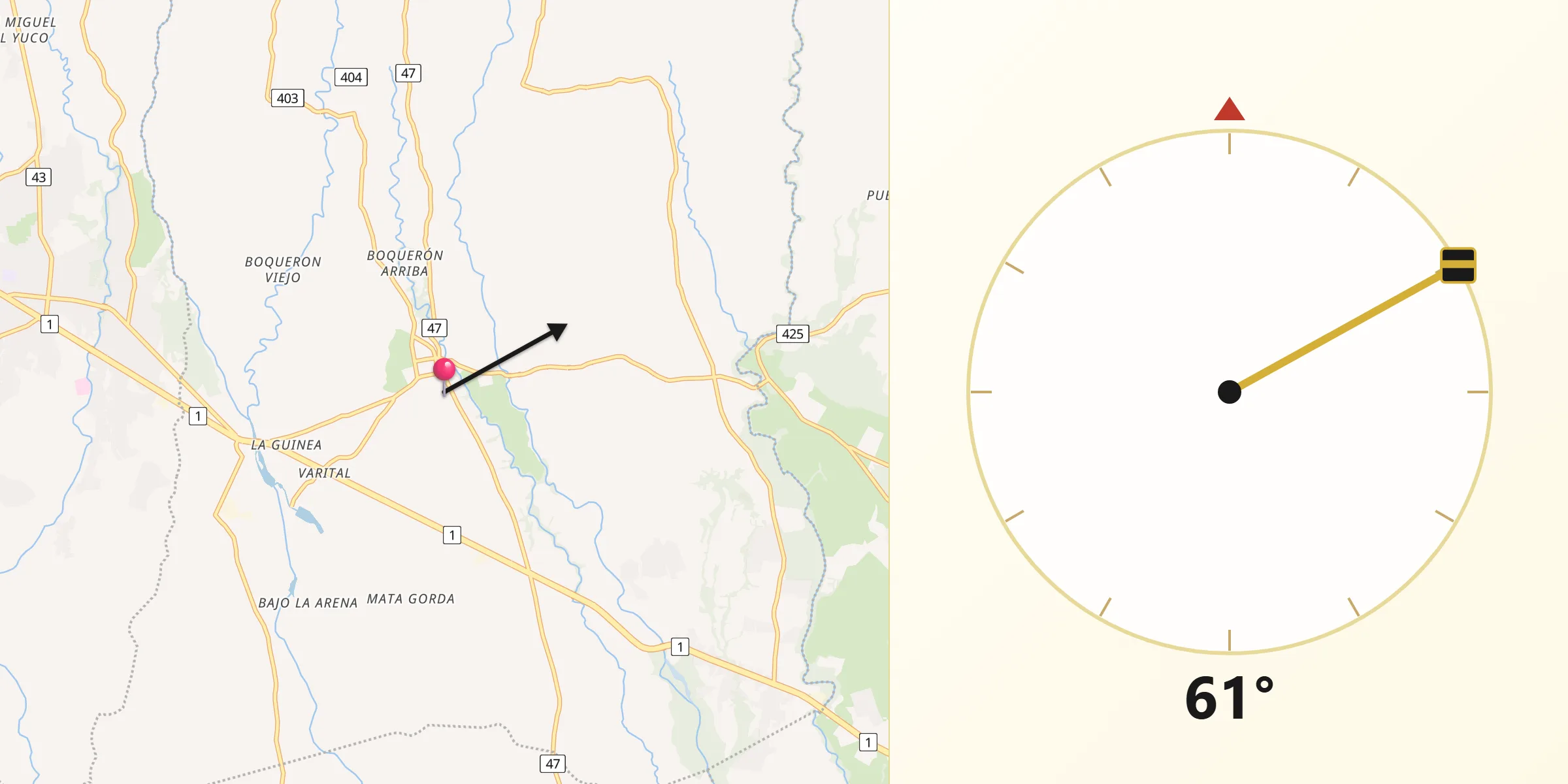 Dirección de la Qibla desde Boquerón