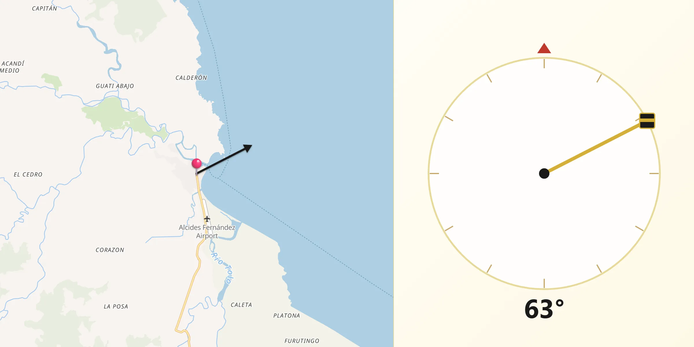 Dirección de la Qibla desde Acandí