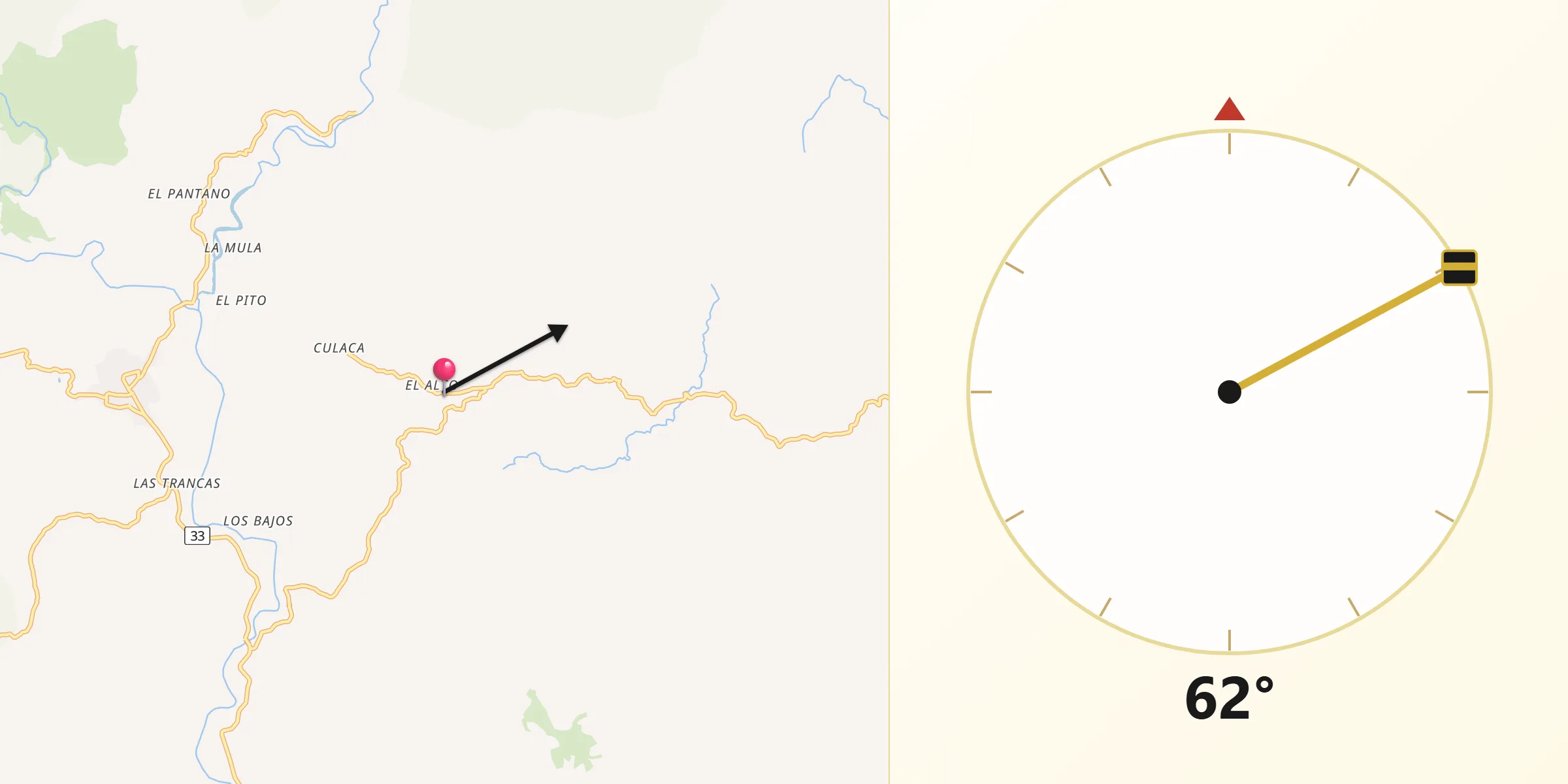Dirección de la Qibla desde El Alto