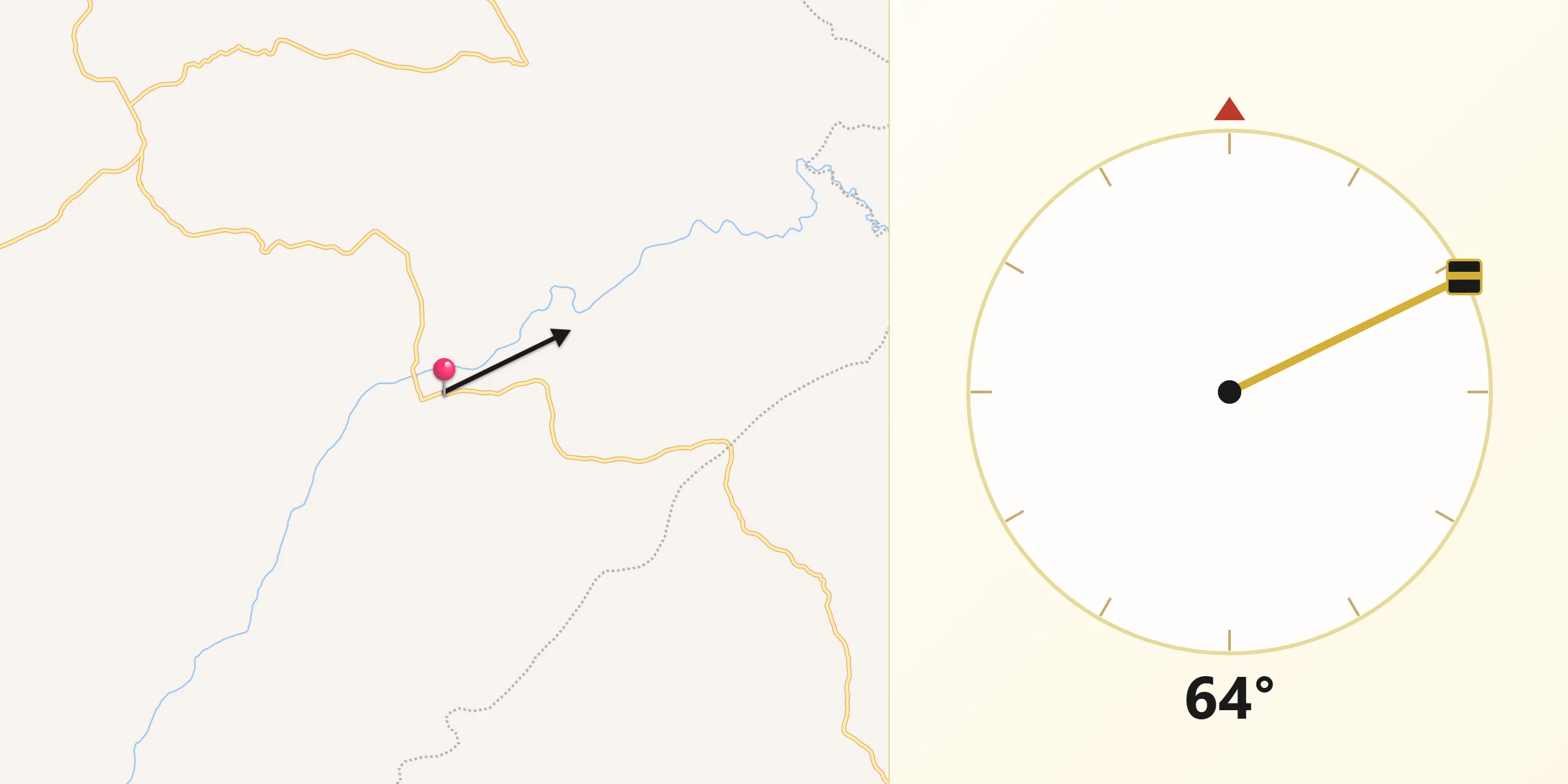 Dirección de la Qibla desde Norosí