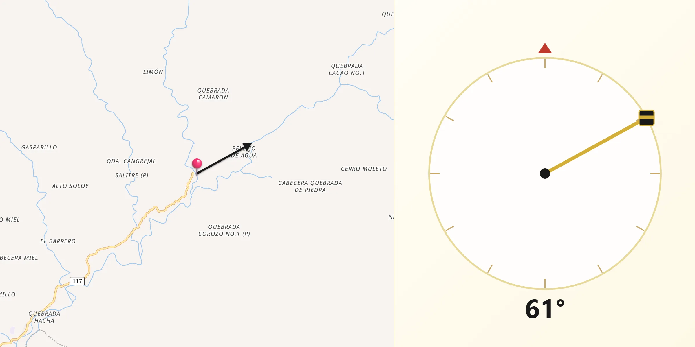 Dirección de la Qibla desde Boca de Balsa