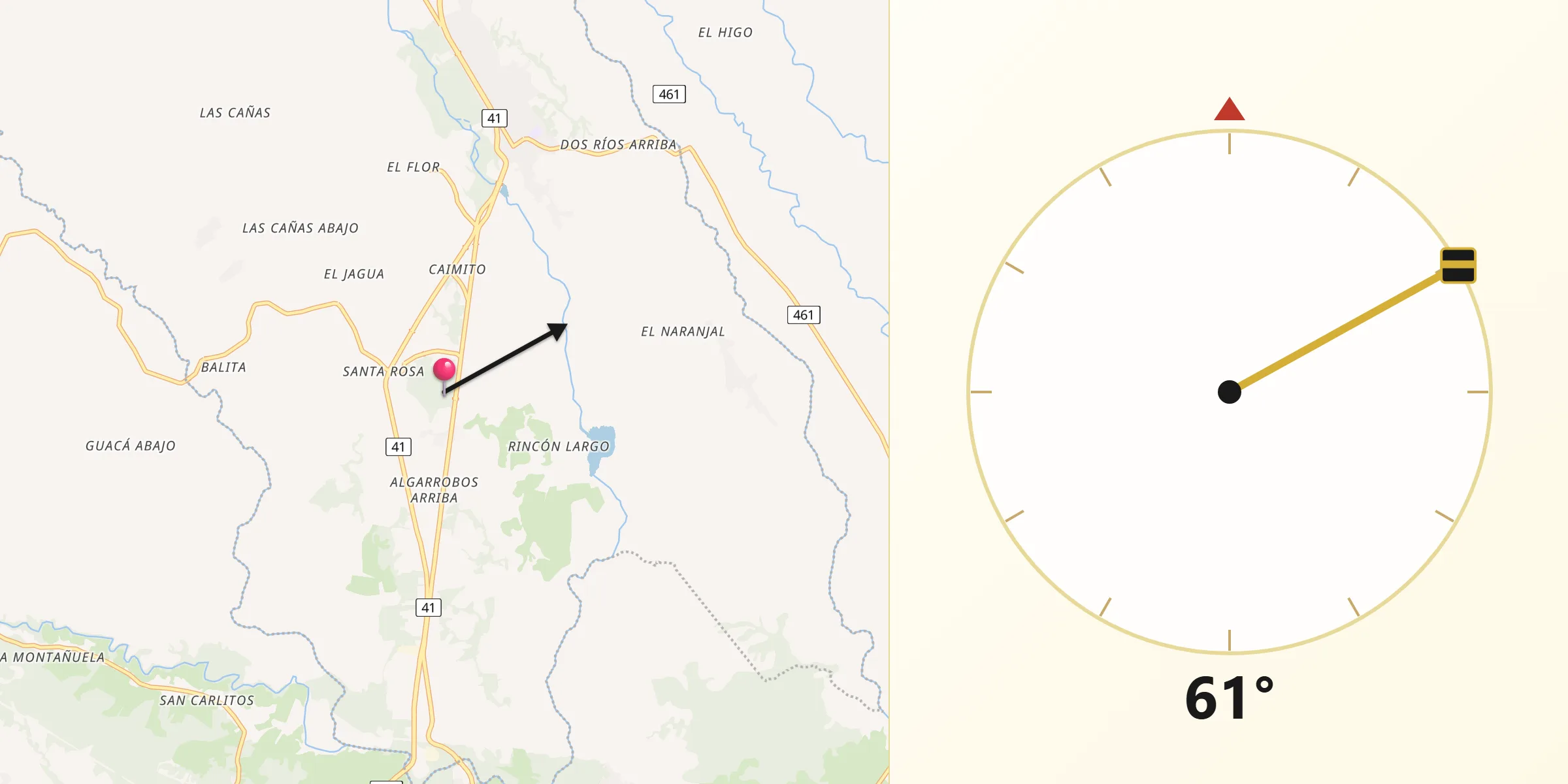 Dirección de la Qibla desde Los Anastacios