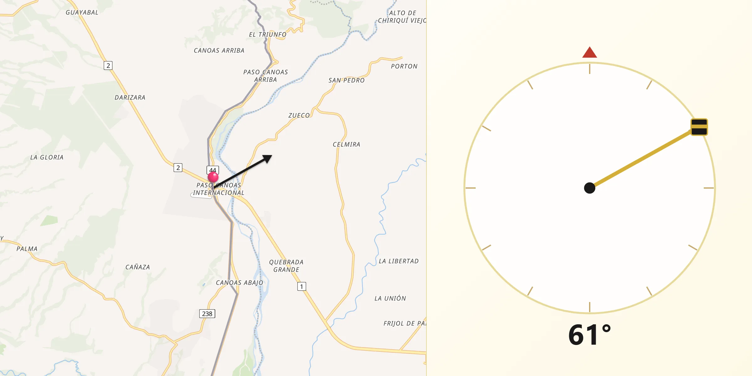 Dirección de la Qibla desde Canoas