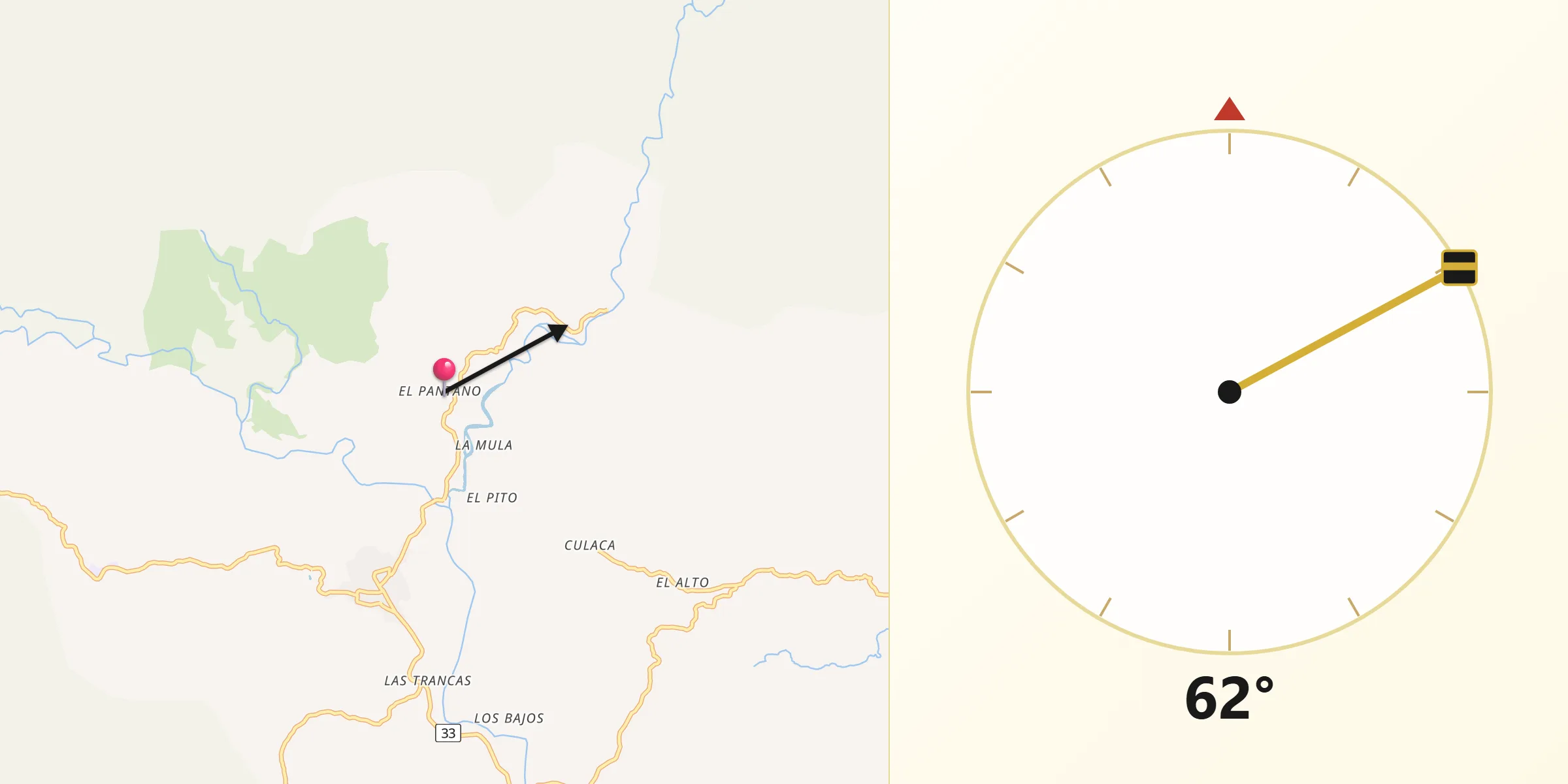 Dirección de la Qibla desde El Pantano