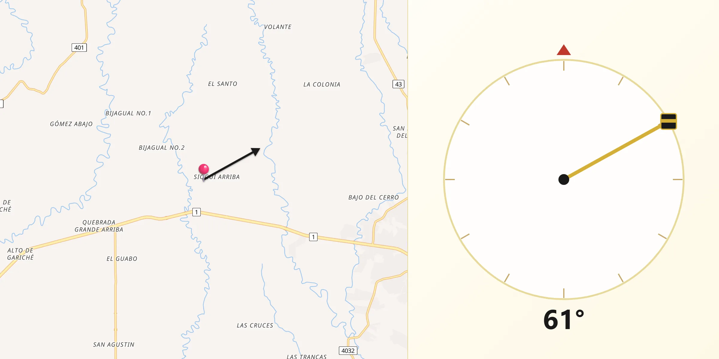 Dirección de la Qibla desde Sioguí Arriba
