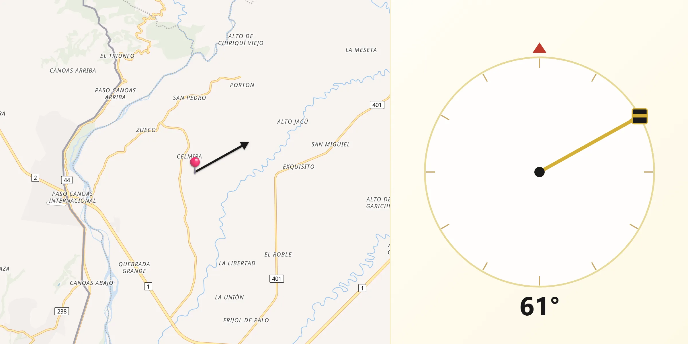 Dirección de la Qibla desde Celmira