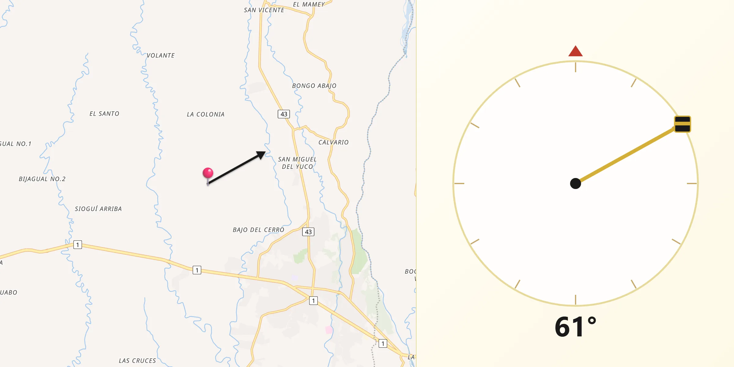 Dirección de la Qibla desde Sortova