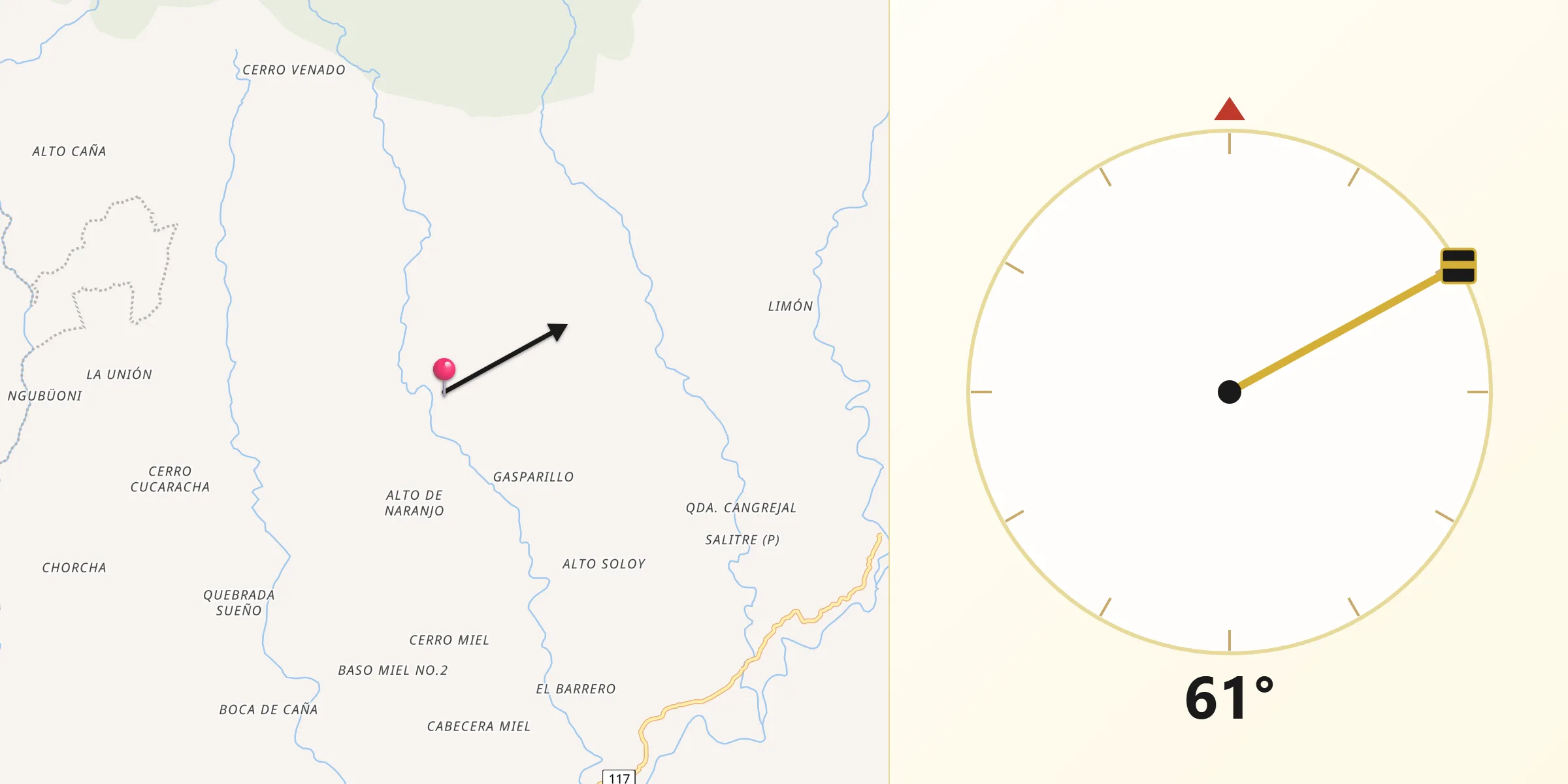 Dirección de la Qibla desde Besiko