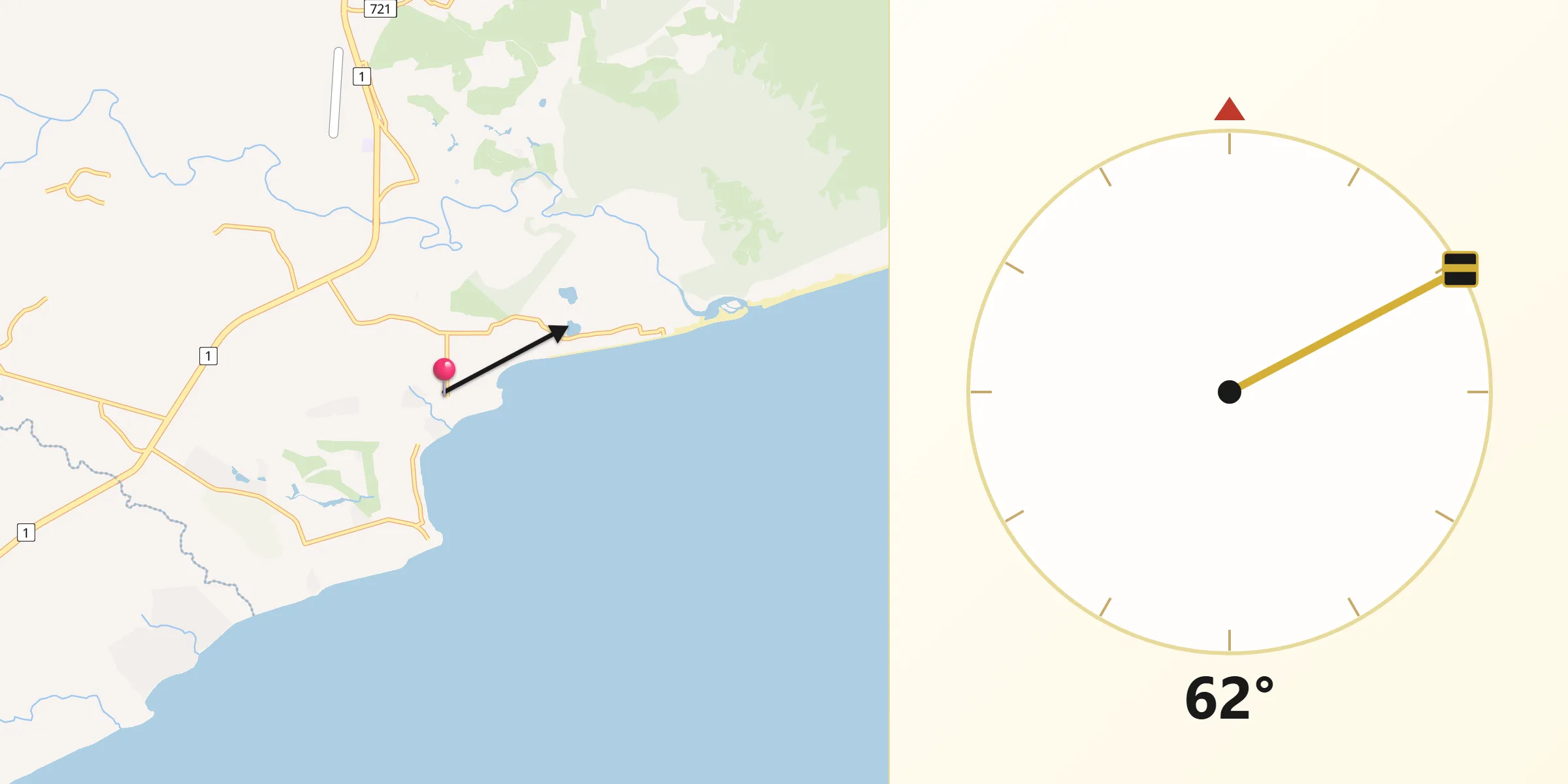 Dirección de la Qibla desde Nueva Gorgona