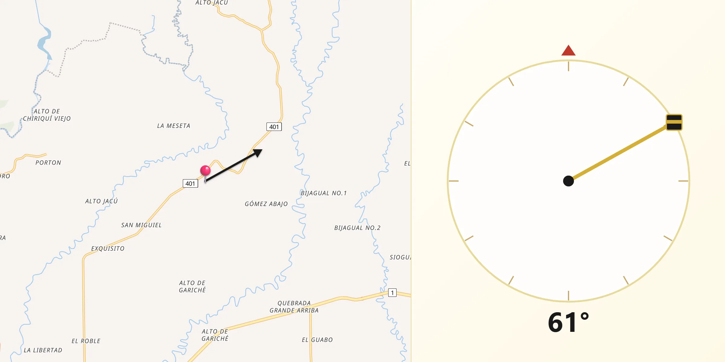 Dirección de la Qibla desde Gómez