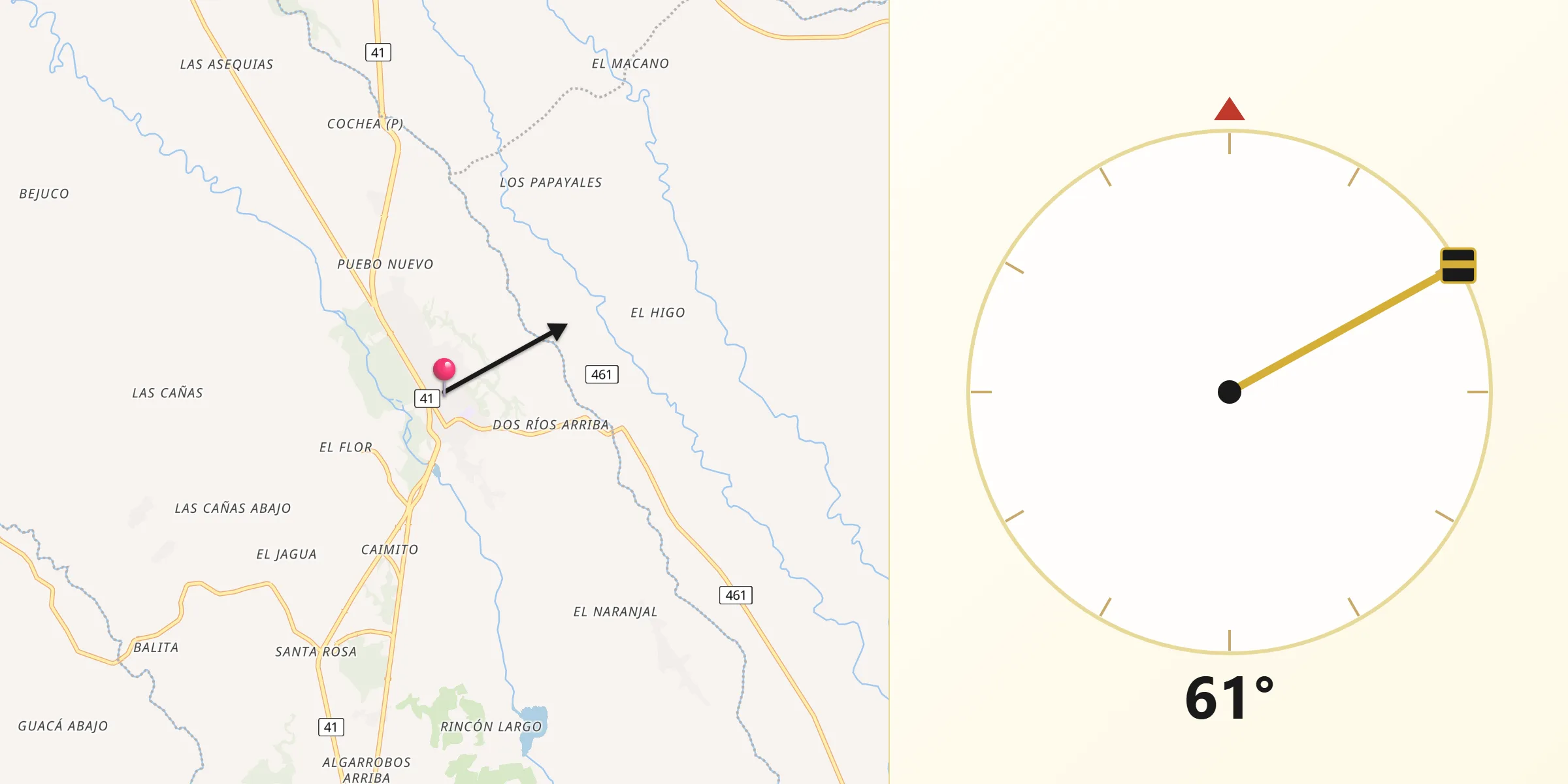 Dirección de la Qibla desde Dolega