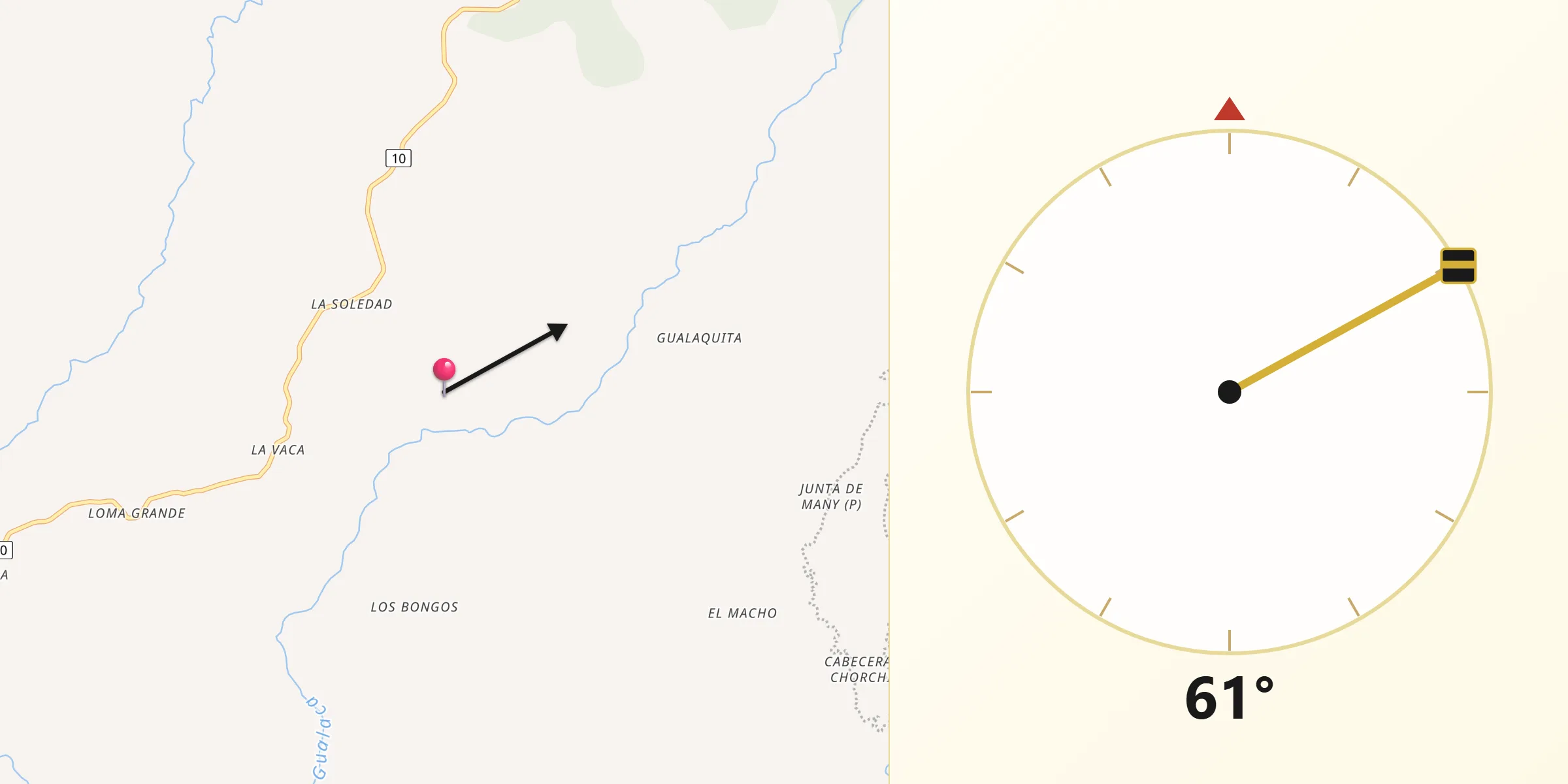 Dirección de la Qibla desde Distrito de Gualaca