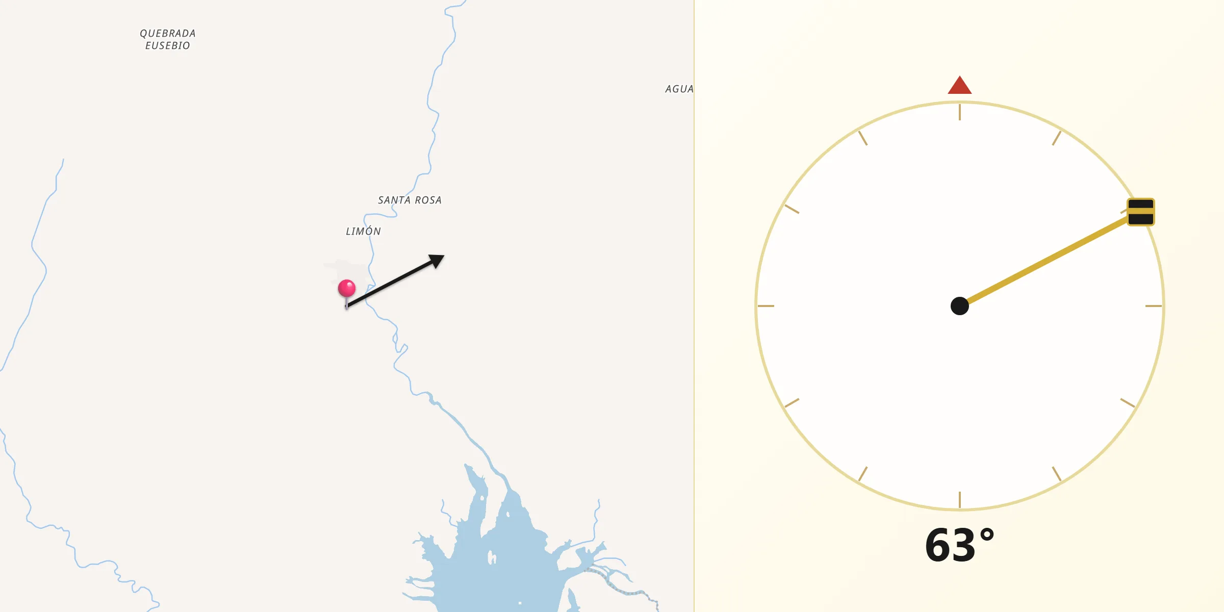 Dirección de la Qibla desde Cucunatí