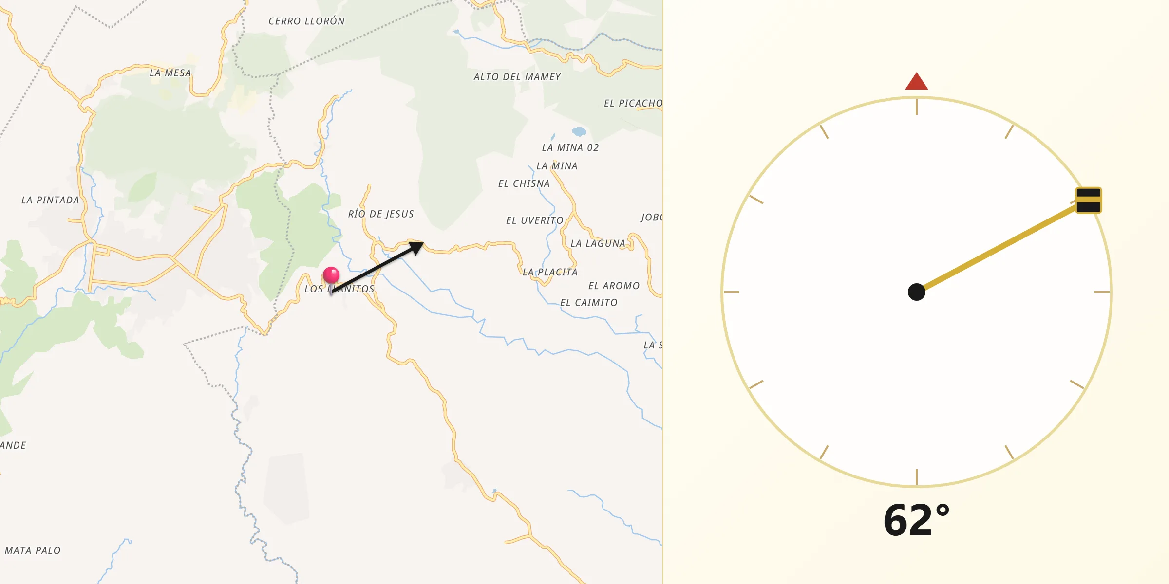 Dirección de la Qibla desde Los Llanitos
