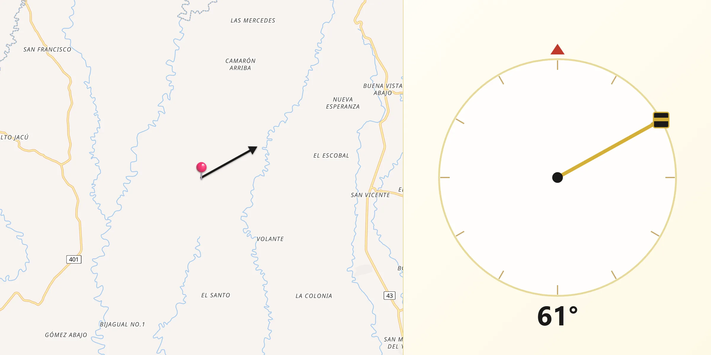 Dirección de la Qibla desde Santa Rosa
