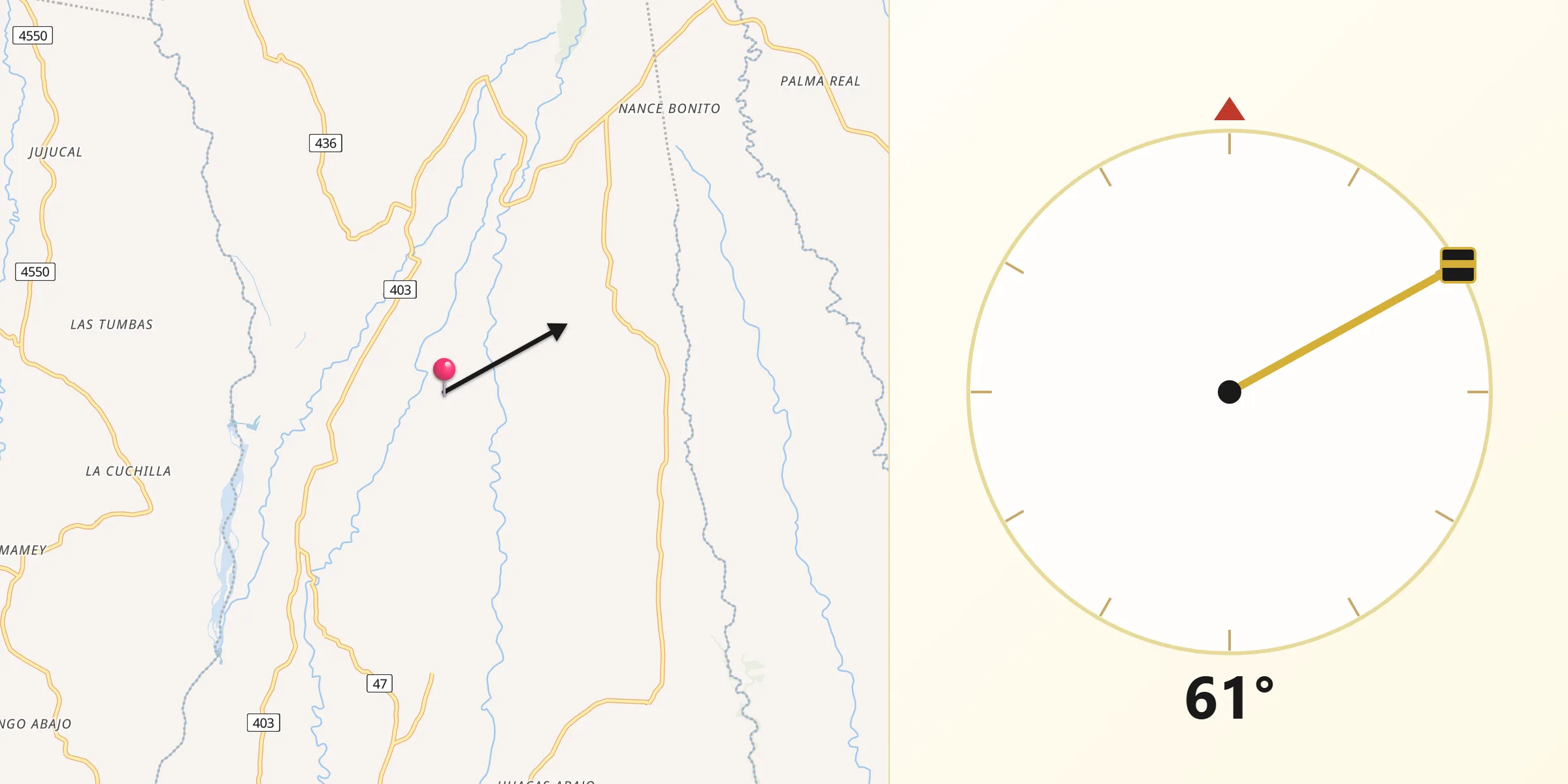 Dirección de la Qibla desde Distrito de Boquerón